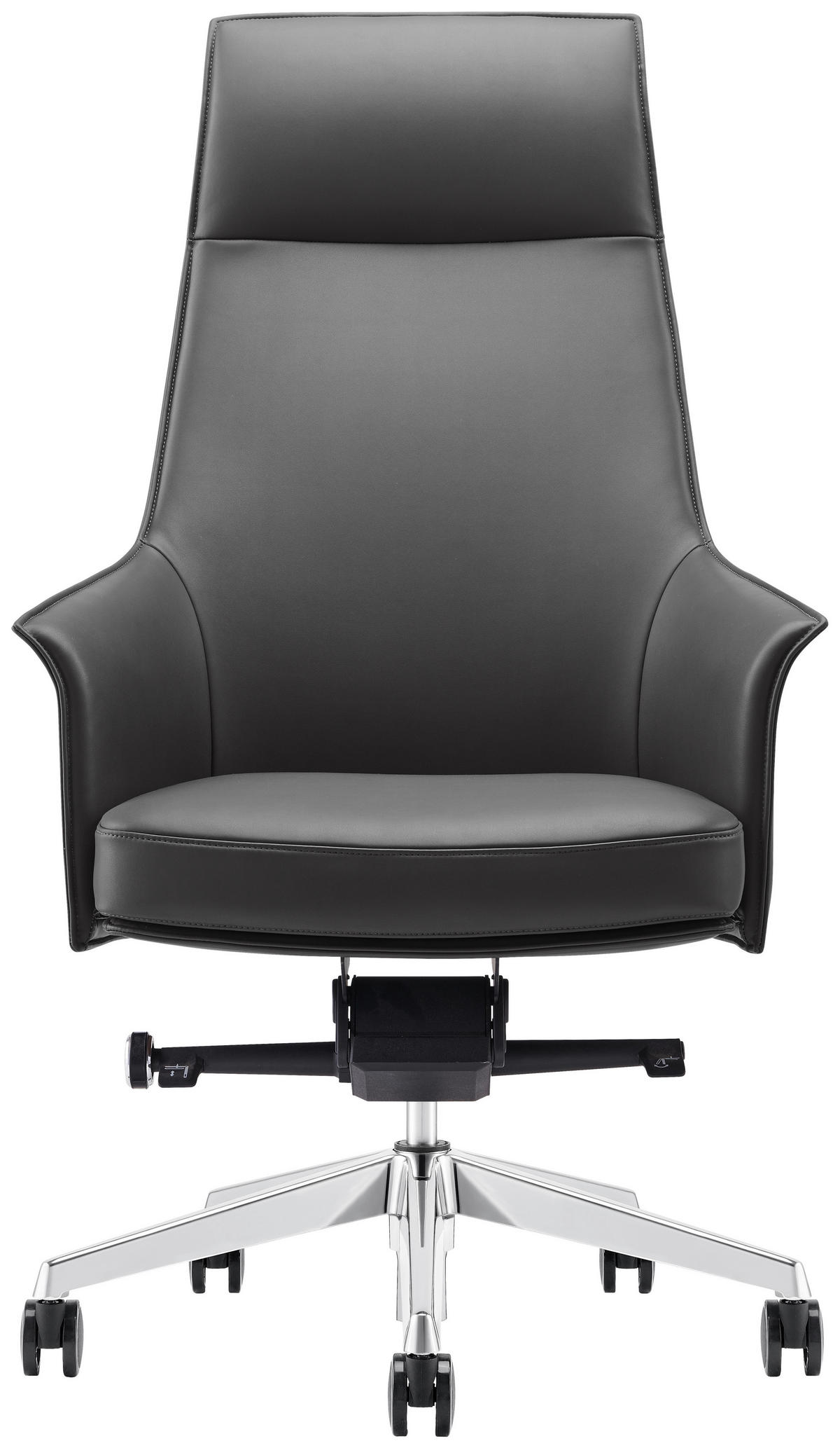 CHEFSESSEL Schwarz, Alufarben  - Silberfarben/Schwarz, KONVENTIONELL, Leder/Kunststoff (68/121-127/67cm) - Venda