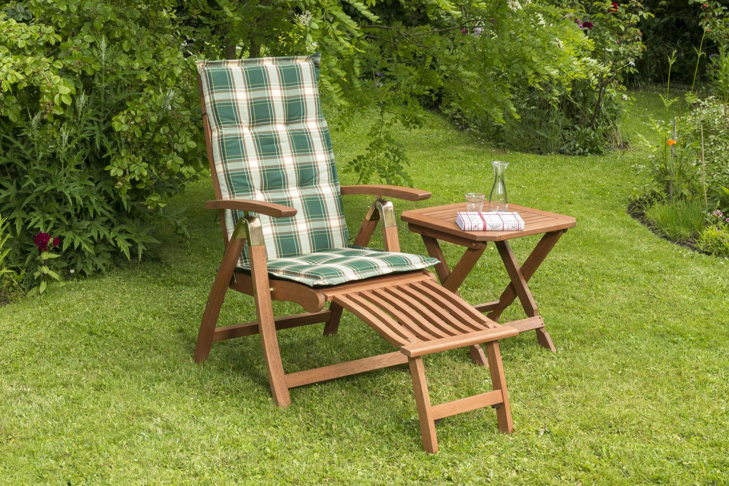 GARTENKLAPPSESSEL-SET Eukalyptusholz Grün, Naturfarben  - Naturfarben/Grün, ROMANTIK / LANDHAUS, Holz/Textil (49,5/43/48,5cm) - Gardenson