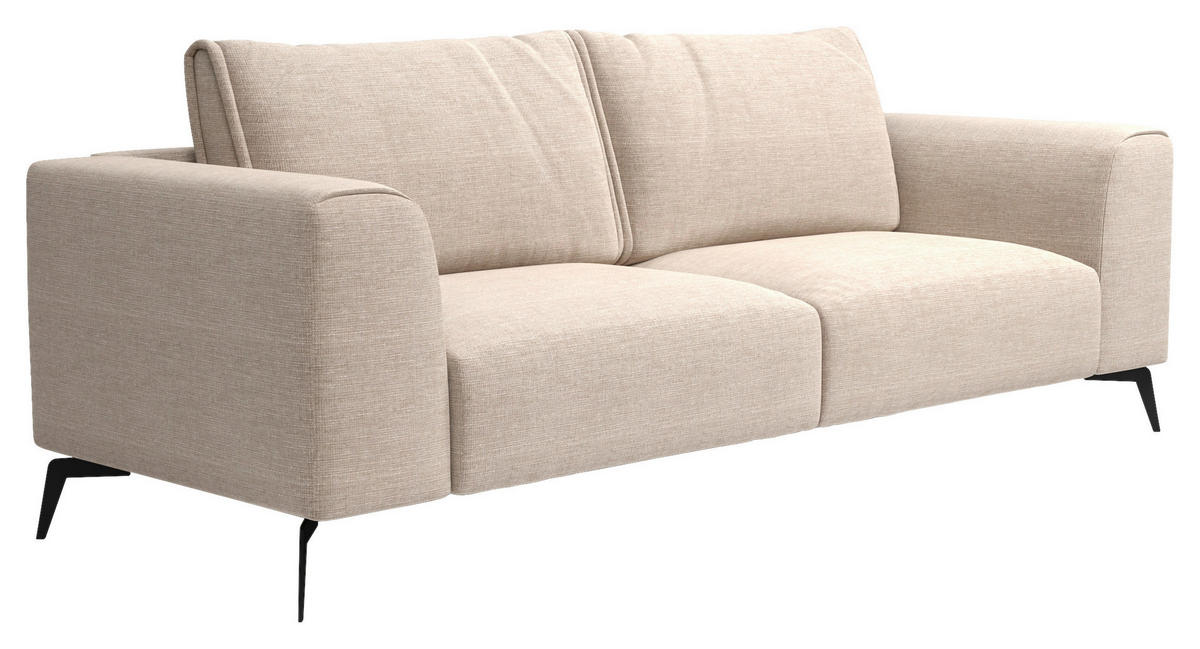 3-SITZER-SOFA in beflockt Beige  - Beige/Schwarz, Design, Holz/Textil (246/87/88cm) - MID.YOU