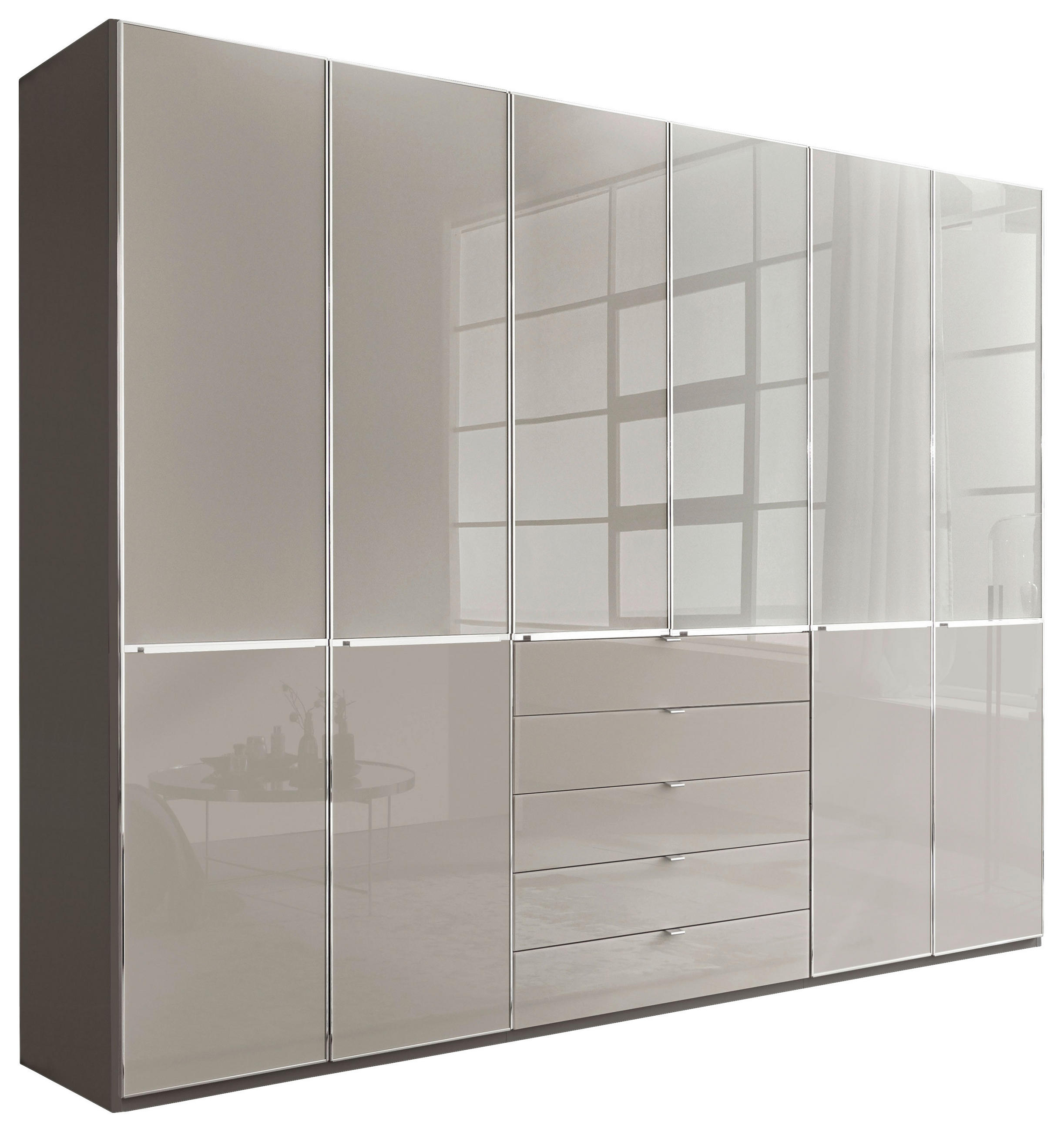 KLEIDERSCHRANK 300/236/58 cm,  in Grau, Dunkelgrau, 6-türig  - Chromfarben/Dunkelgrau, KONVENTIONELL, Glas/Holzwerkstoff (300/236/58cm) - Novel