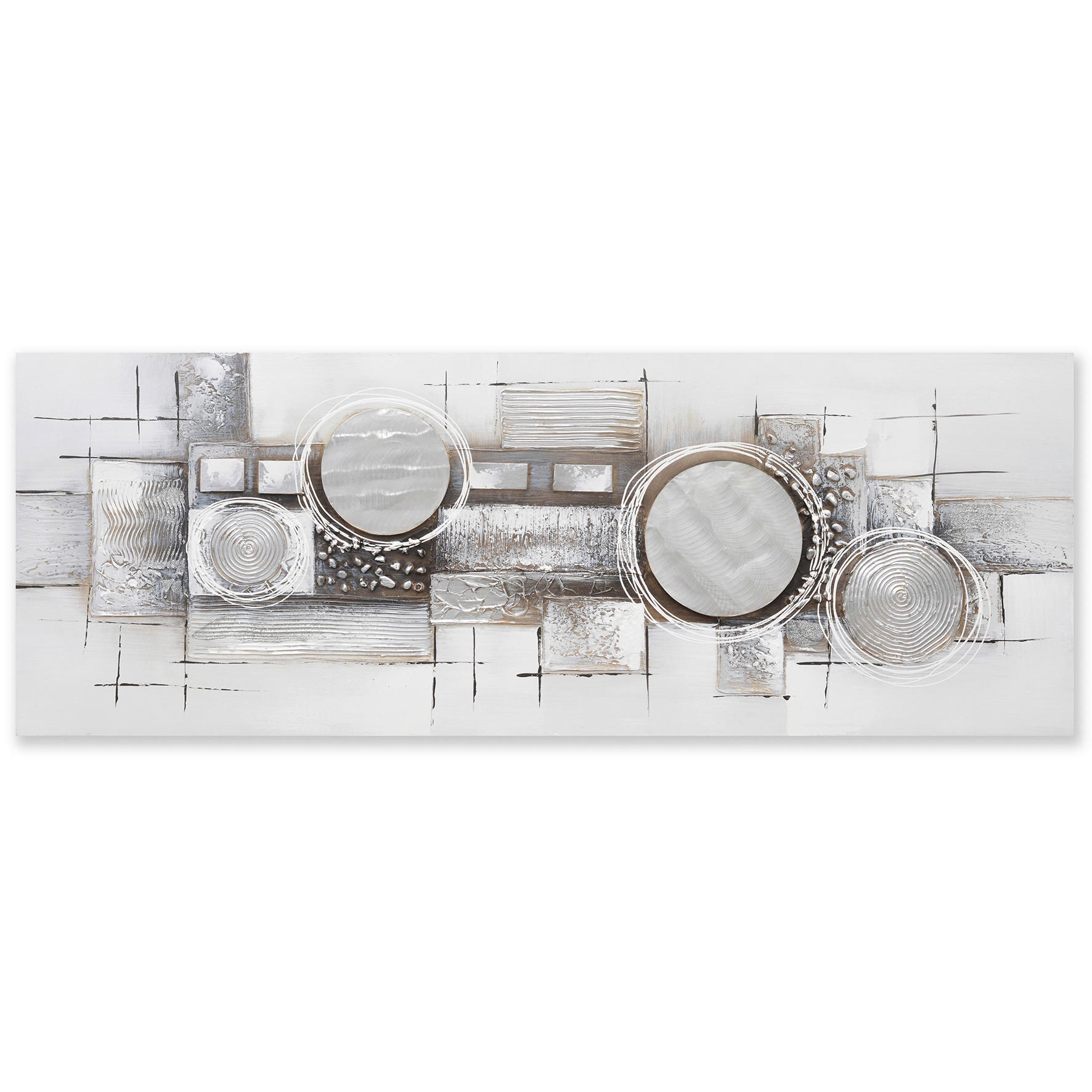 OLEJOMALBA, abstraktní, 150/55 cm  - šedá/bílá, Design, kov/dřevo (150/55cm) - Monee