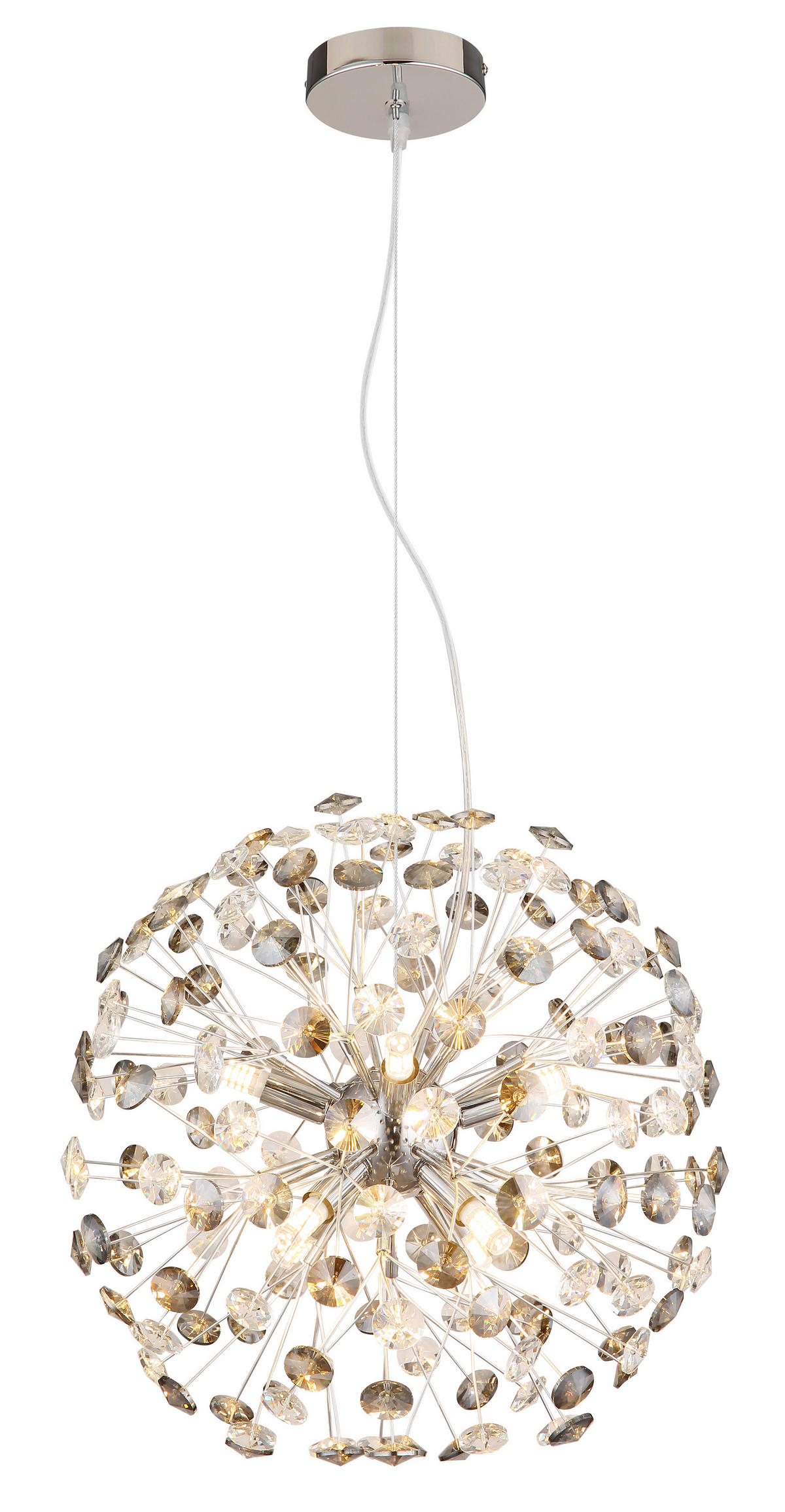 KŘIŠŤÁLOVÉ ZÁVĚSNÉ SVÍTIDLO, 40/150 cm  - šedá/průhledné, Lifestyle, kov/plast (40/150cm) - Globo