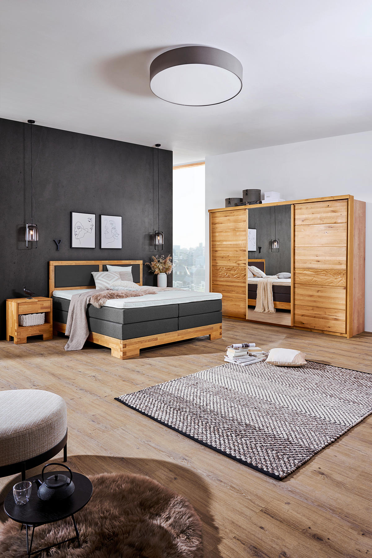 POSTEL BOXSPRING, 180/200 cm, hnědá, barvy dubu - barvy dubu/hnědá, Natur, dřevo/textil (180/200cm) - Linea Natura
