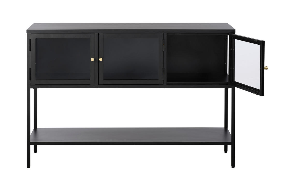 SIDEBOARD svart  131/88/40 cm  - svart/guldfärgad, Trend, metall/glas (131/88/40cm) - Xora