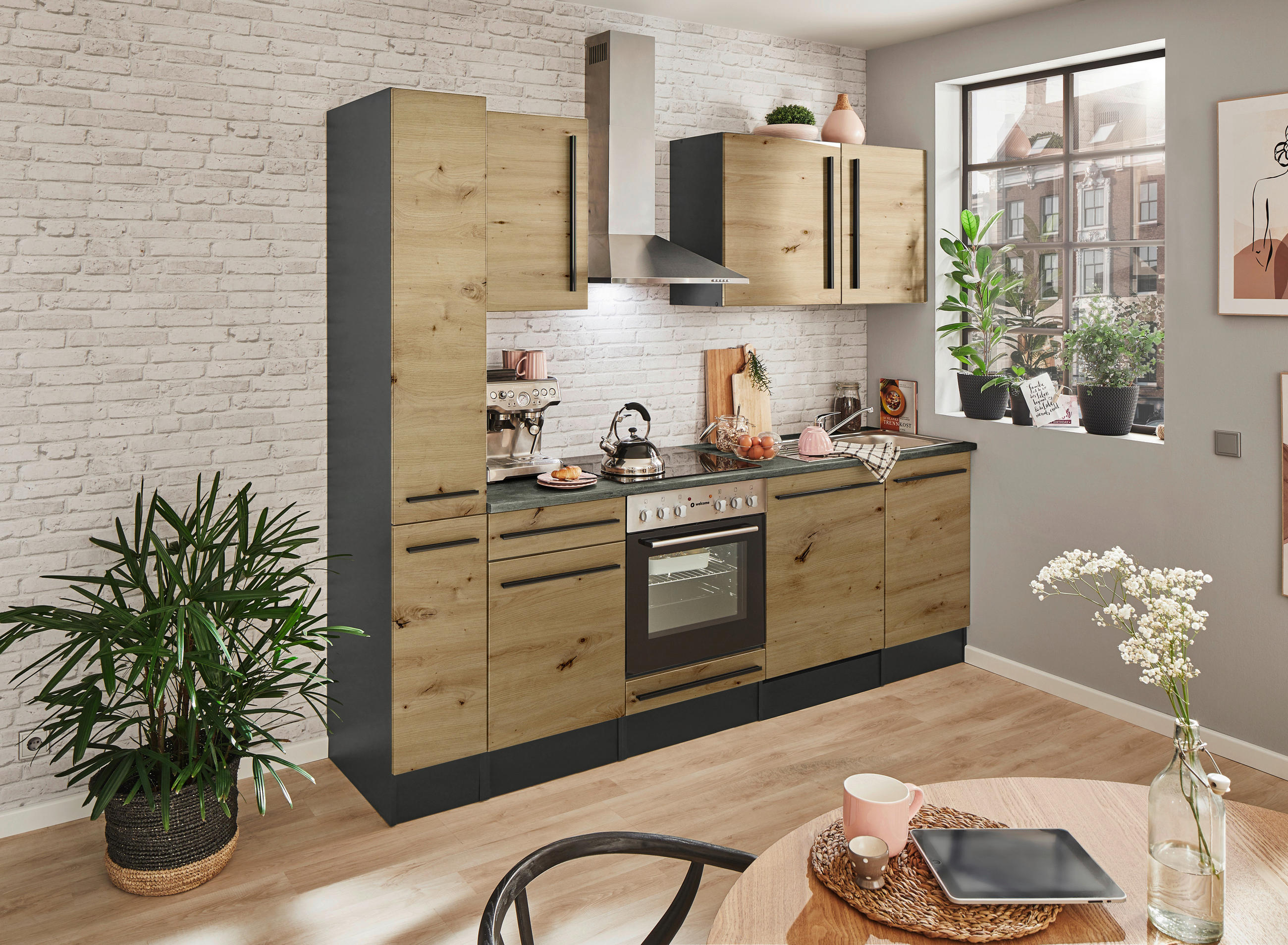 APOTHEKERSCHRANK 30/211/57 cm  in Anthrazit, Eiche Artisan  - Anthrazit/Schwarz, LIFESTYLE, Holzwerkstoff/Kunststoff (30/211/57cm) - MID.YOU