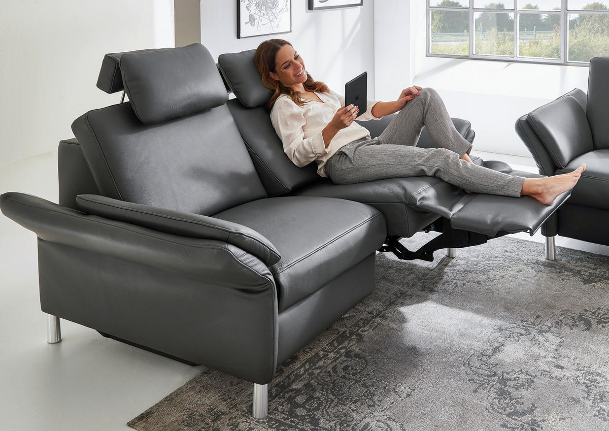 TROJMIESTNA POHOVKA, antracitová, pravá koža - antracitová/hliníková, Design, kov/koža (190/82/99cm) - Dieter Knoll