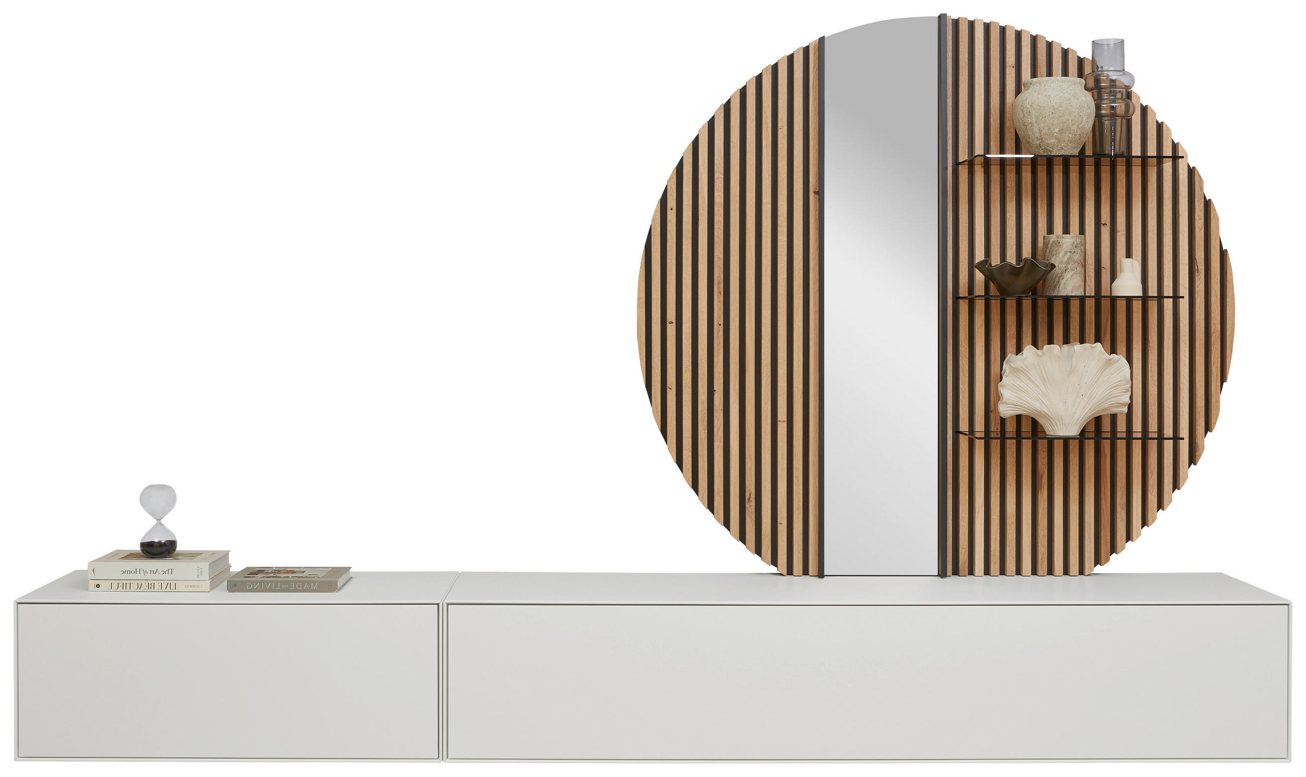 WOHNWAND  in Weiss, Eichefarben 288/206/44 cm  - Weiss/Eichefarben, Design, Glas/Holz (288/206/44cm) - Johann Jakob