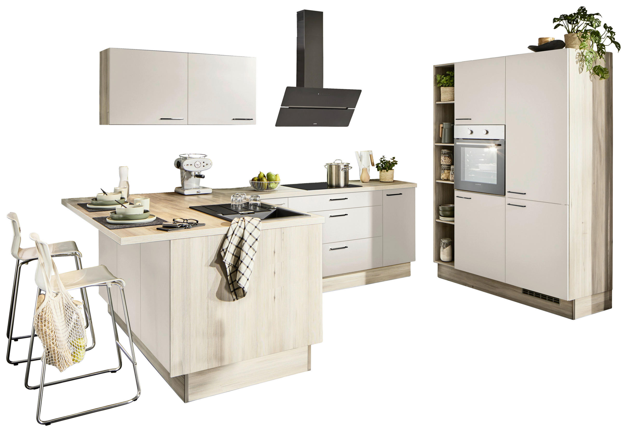 ECKKÜCHE XO 21  in Kaschmir, Tannenholzfarben  - Kaschmir/Tannenholzfarben, Design, Holzwerkstoff/Metall (121,6/280/150cm) - Xora