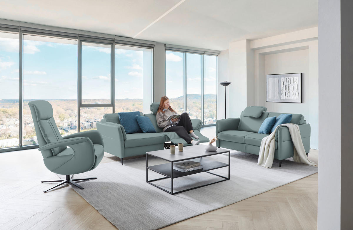 2,5-SITZER in Echtleder Blau  - Blau/Schwarz, Design, Leder/Metall (164/84/99cm) - Dieter Knoll