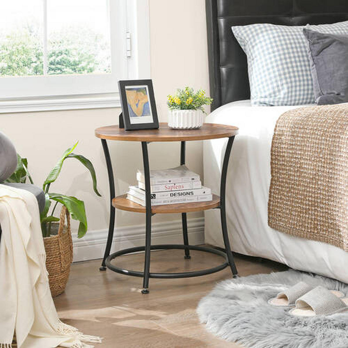 BEISTELLTISCH 55/55/55 cm Braun, Schwarz rund  - Schwarz/Braun, Trend, Holzwerkstoff/Metall (55/55/55cm) - Boxxx