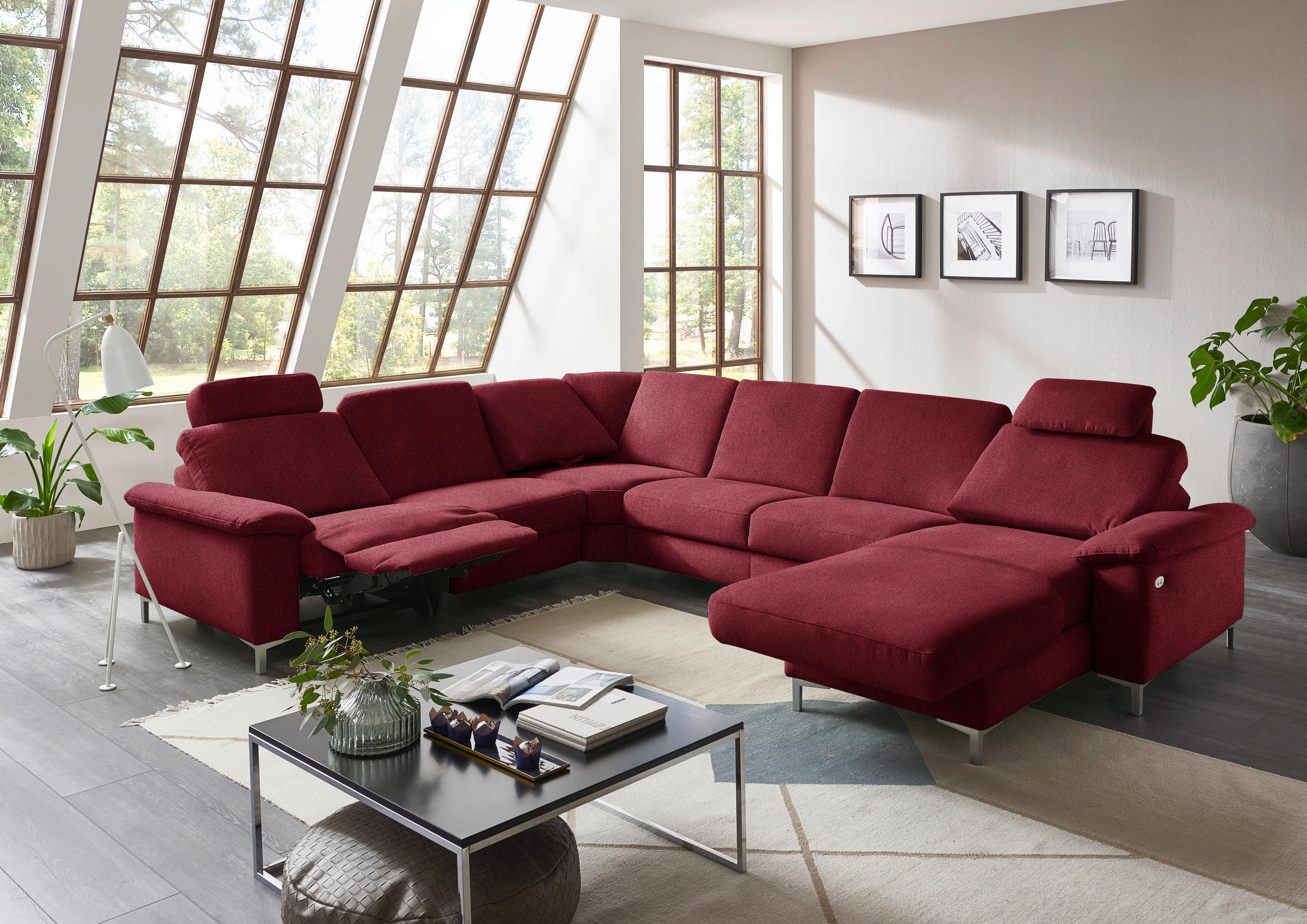 WOHNLANDSCHAFT in Chenille Rot  - Rot/Alufarben, Design, Textil/Metall (265/333/170cm) - Dieter Knoll
