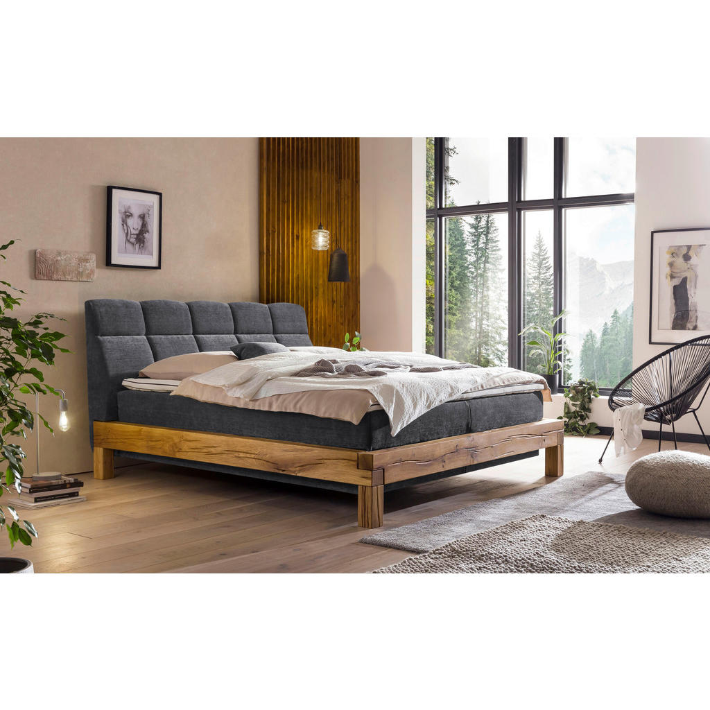 Thumbnail - Livetastic Boxspringbett, Anthrazit, Textil, Buche, massiv, H3 + H4, 7-Zonen, Höhe ca. 20 cm, 180x200 cm, Fsc, gepolster...
