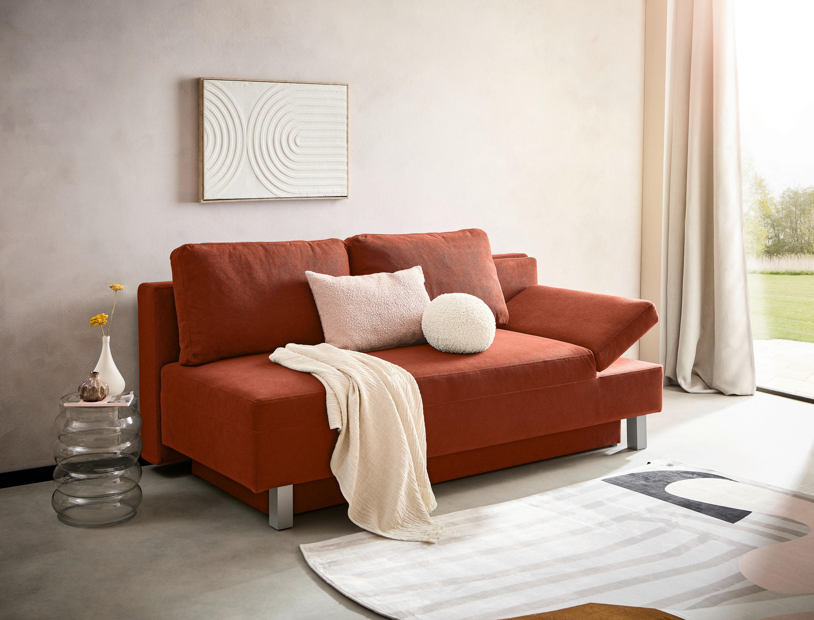 SCHLAFSOFA in Flachgewebe Kupferfarben  - Chromfarben/Kupferfarben, Design, Holz/Textil (205/77-93/99cm) - Novel