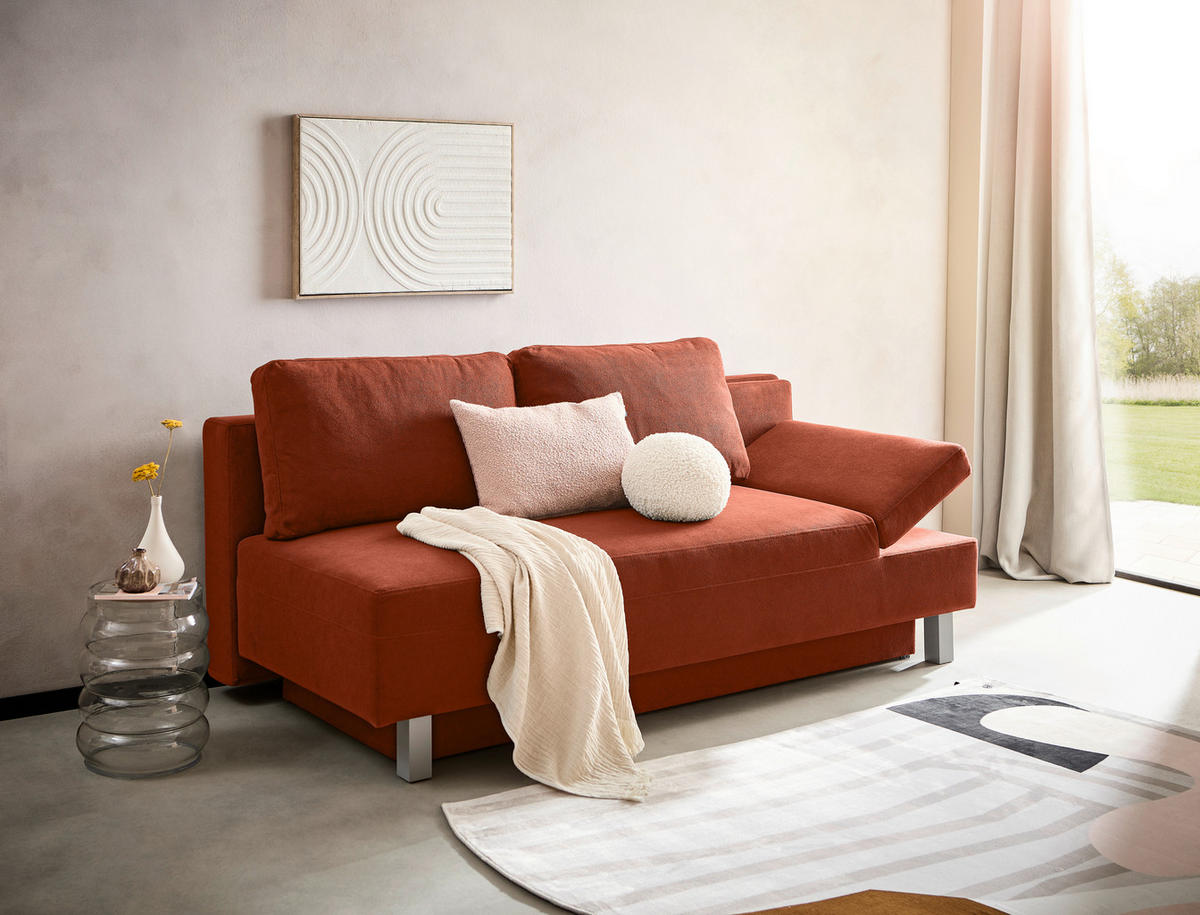 SCHLAFSOFA in Flachgewebe Kupferfarben  - Chromfarben/Kupferfarben, Design, Holz/Textil (205/77-93/99cm) - Novel