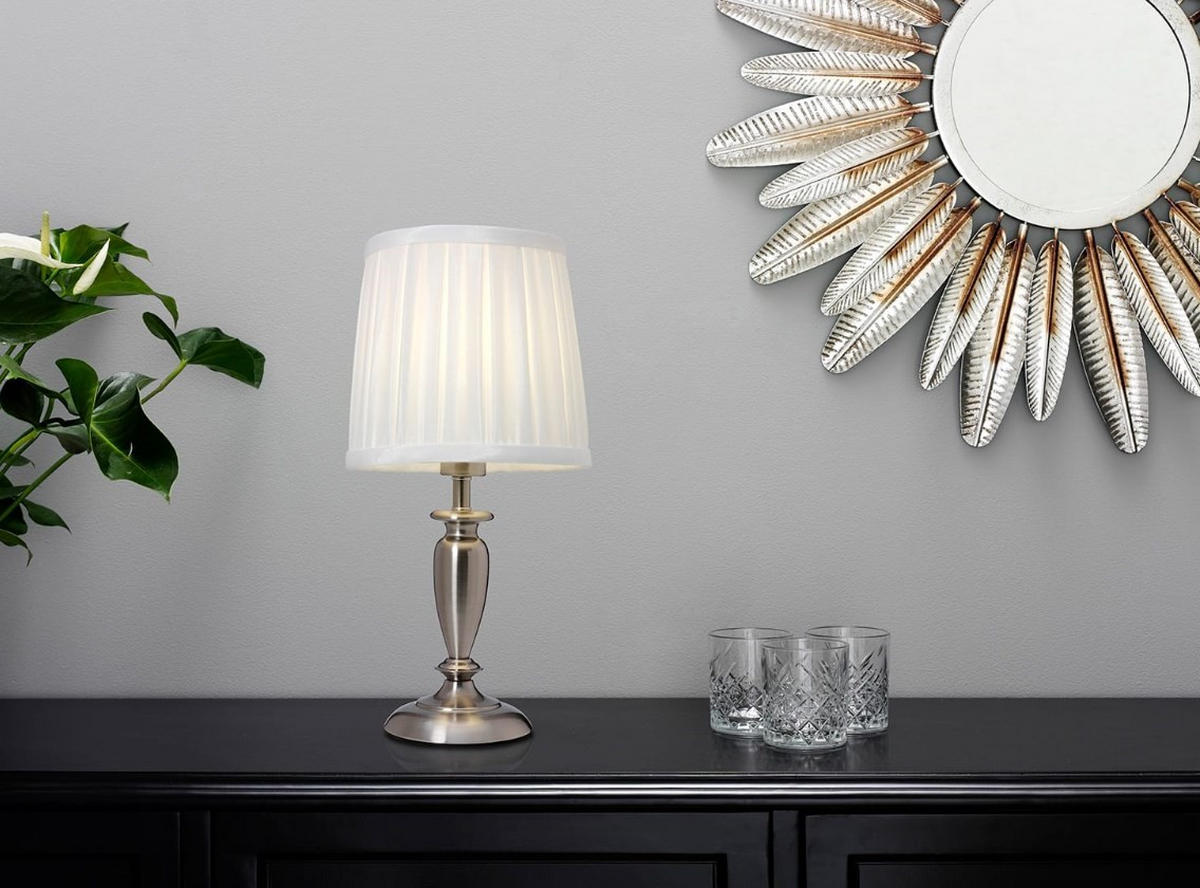 BORDSLAMPA 14-17/34 cm   - vit/kromfärg, Design, metall/textil (14-17/34cm)