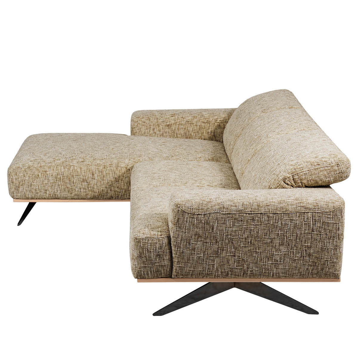 ECKSOFA PORTLAND Hellbraun Struktur Kopfteilverstellung  - Hellbraun/Schwarz, Design, Holz/Textil (187/295cm) - Livetastic