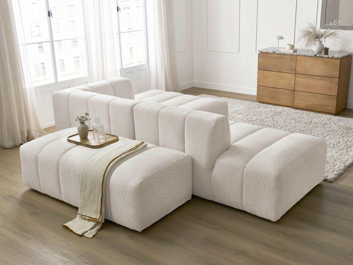 ECKSOFA  ANNECY Weiß Bouclé  - Schwarz/Weiß, MODERN, Kunststoff/Textil (262/170cm)