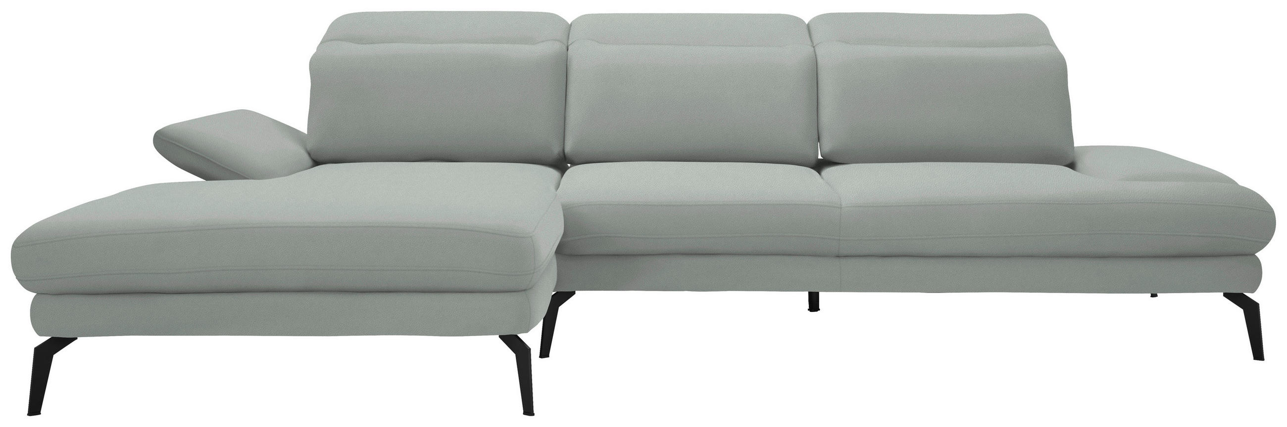 ECKSOFA in Flachgewebe Hellgrau  - Hellgrau/Schwarz, Design, Textil/Metall (180/289cm) - Stylife