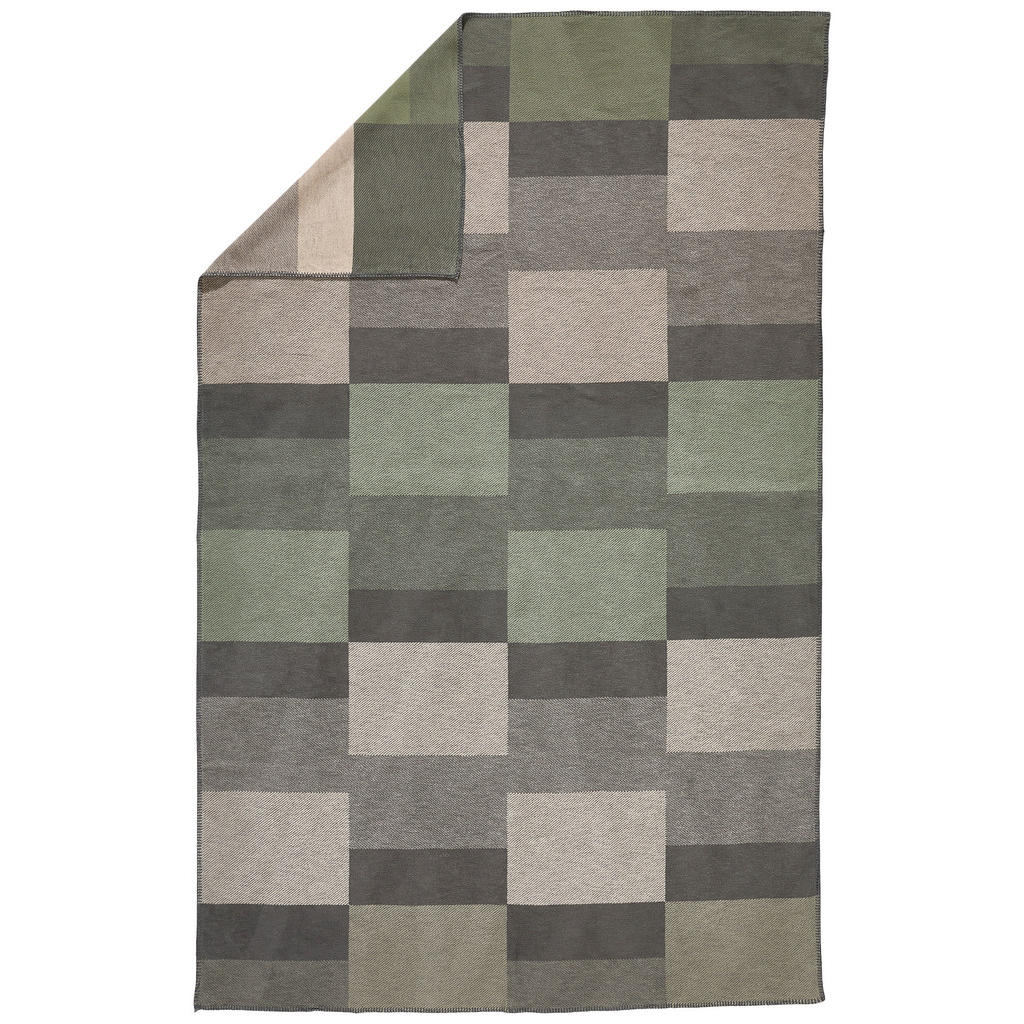 Thumbnail - Bio:Vio Wohndecke Moniz, Creme, Grau, Grün, Textil, Karo, 140x200 cm, Kettelrand, pflegeleicht, Double face, atmungsakti...