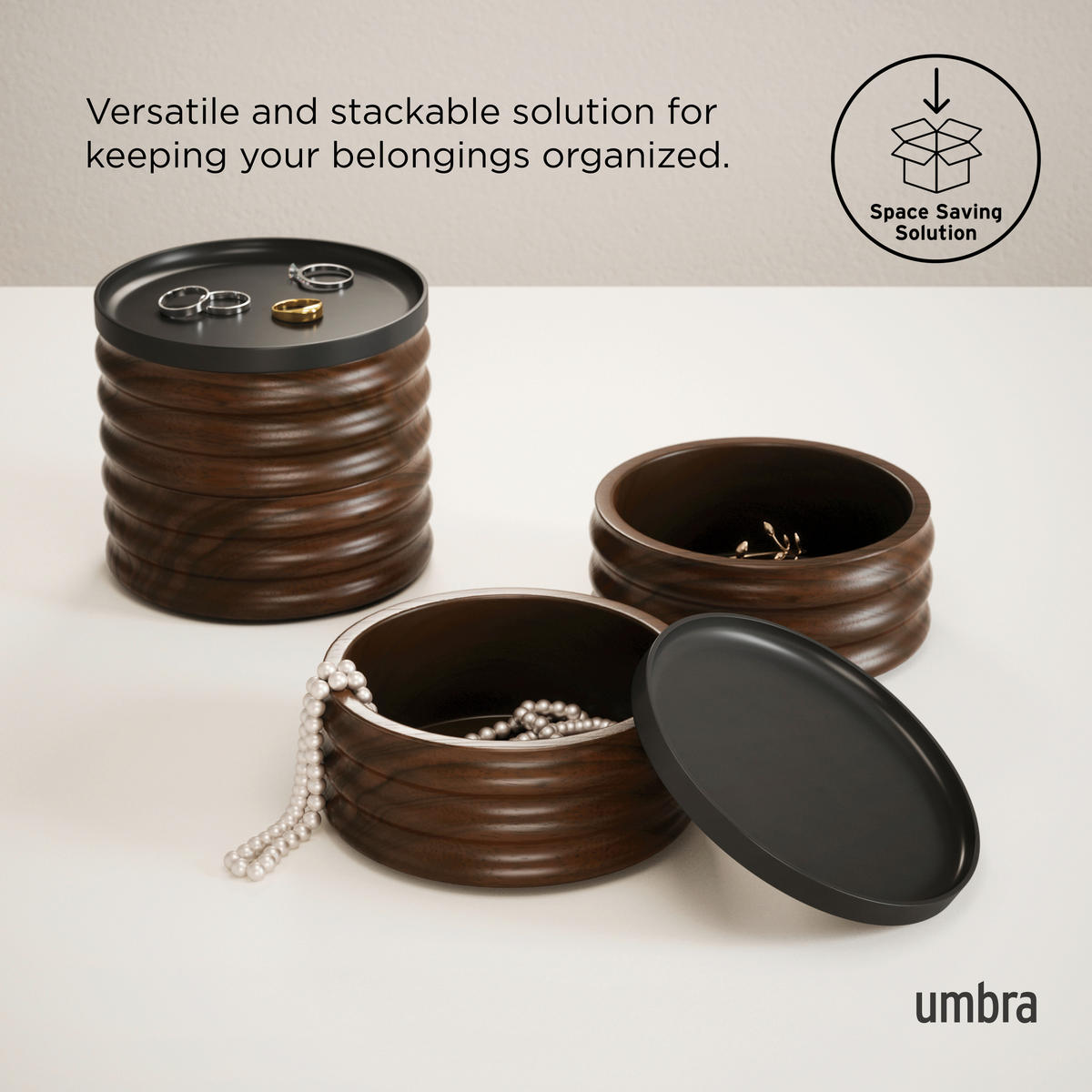 TRUHLIČKA NA ŠPERKY - černá/barvy vlašských ořechů, Konvenční, kov/dřevo (12.7/11.7/12cm) - Umbra