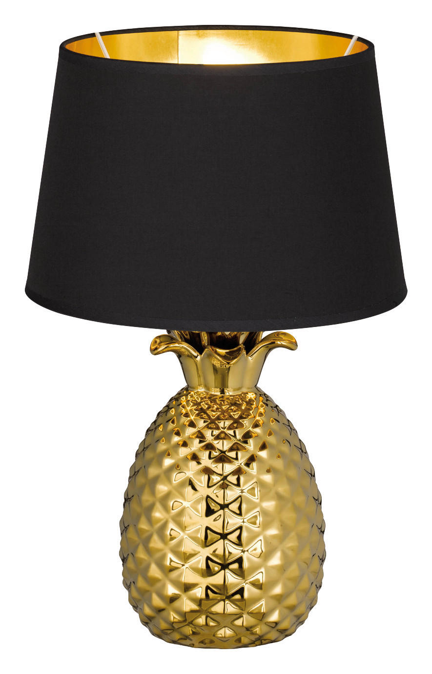 TISCHLEUCHTE Pineapple 28/43 cm   - Goldfarben/Schwarz, Trend, Keramik/Textil (28/43cm)