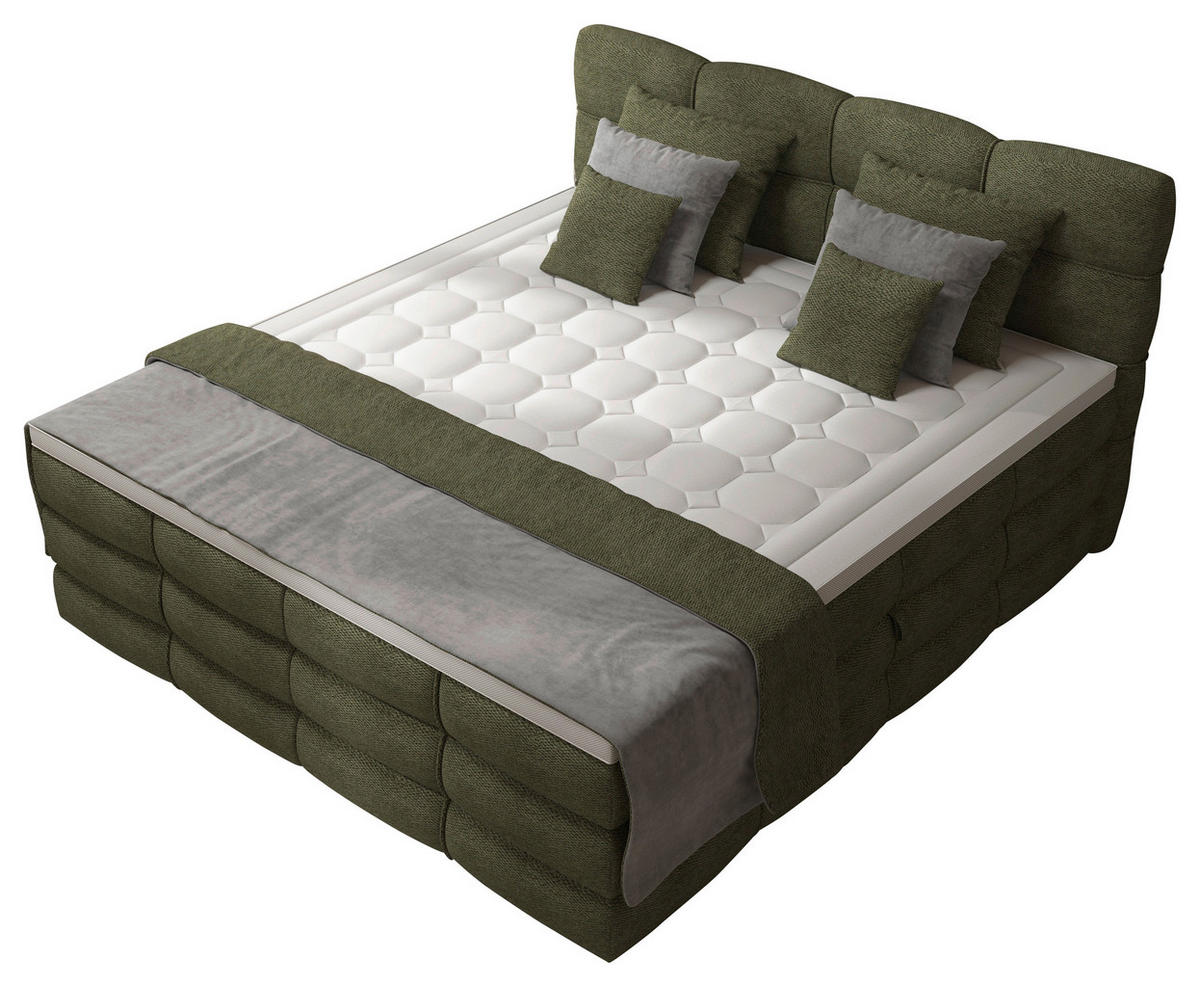 BOXSPRINGBETT 160/200 cm,  in Grün, gepolstertes Kopfteil, Bettkasten, Topper, Matratzen, H3 + H3 = fest  - Schwarz/Grün, Design, Kunststoff/Textil (160/200cm) - Chameo