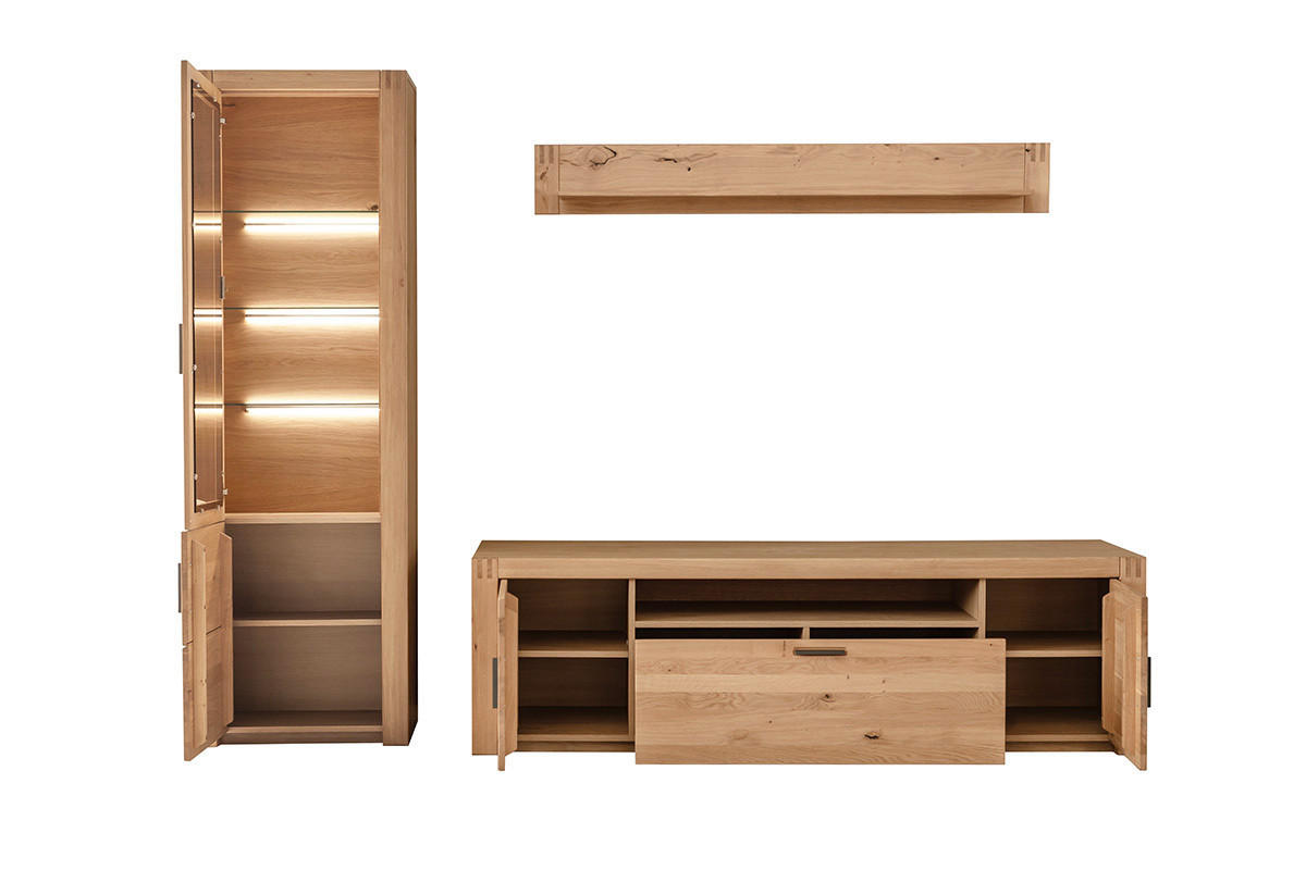 WOHNWAND 3-teilig  in Eichefarben 283/203/50 cm  - Eichefarben/Anthrazit, Design, Glas/Holz (283/203/50cm) - Livetastic