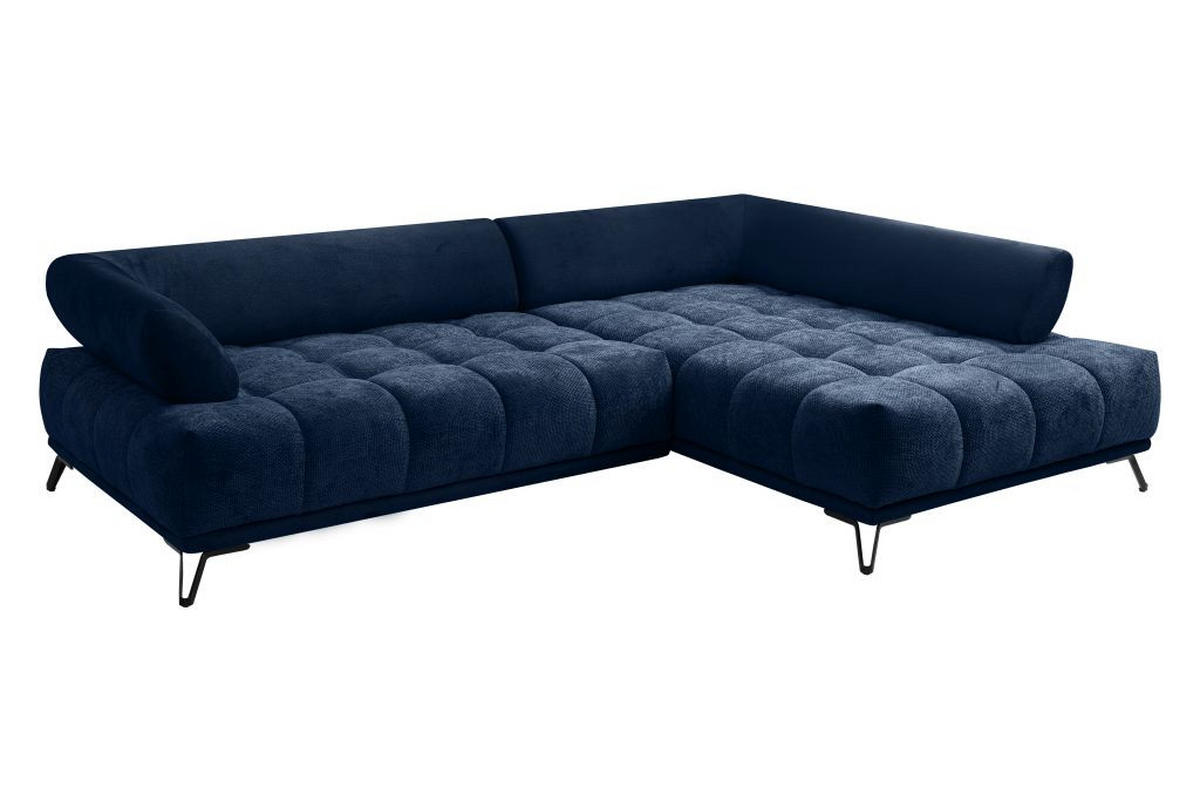 ECKSOFA in Chenille Dunkelblau  - Schwarz/Dunkelblau, Modern, Textil/Metall (262/184cm) - MID.YOU