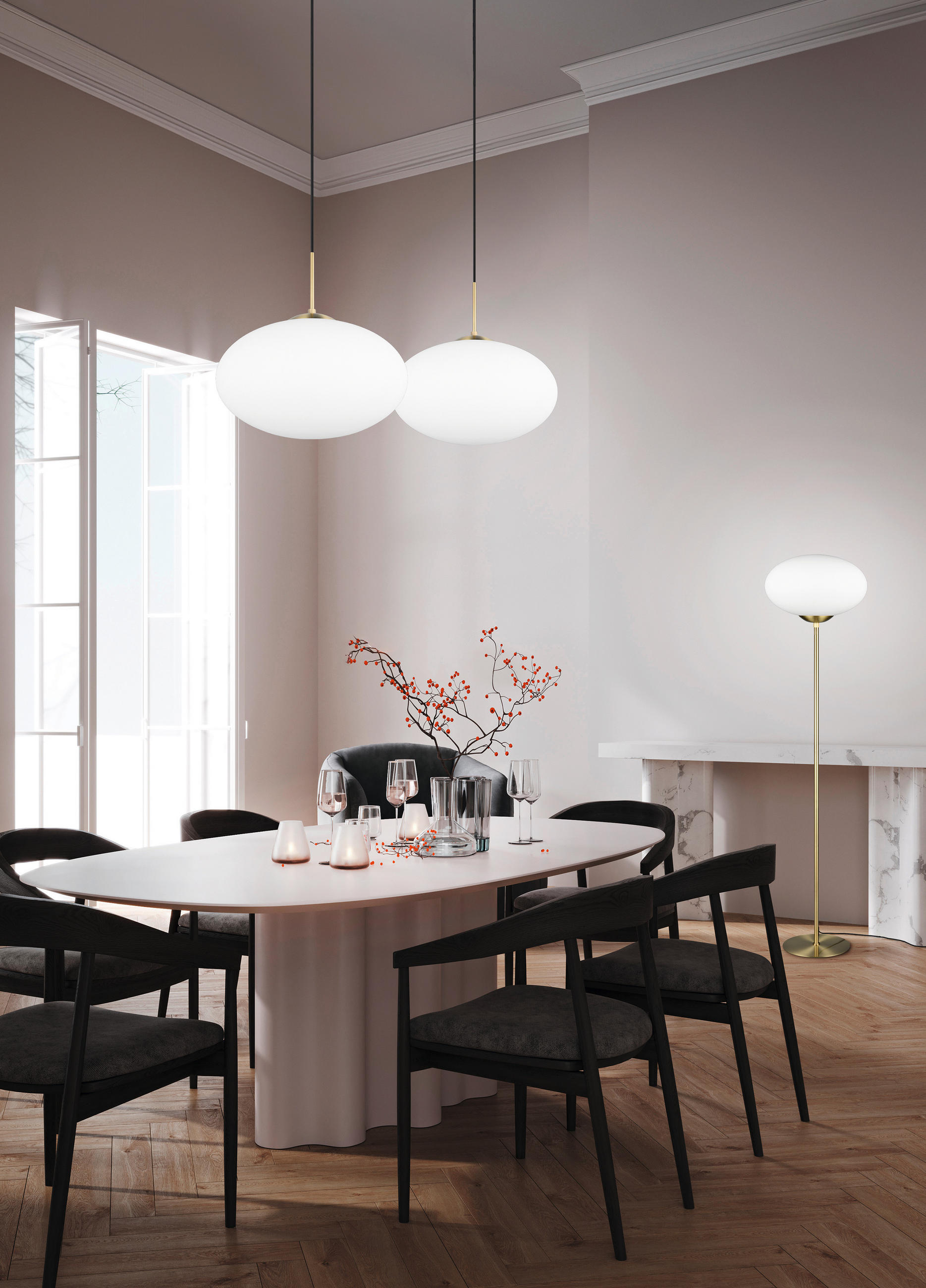 PENDELLAMPA 40/150 cm  - vit/mässingsfärgad, Klassisk, metall/glas (40/150cm) - Trio Leuchten