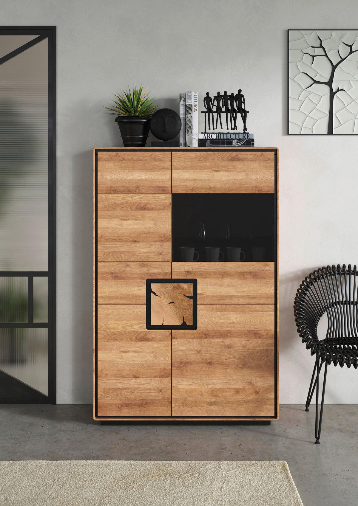 HIGHBOARD  100/152/40 cm  - Wildeiche/Schwarz, Basics, Holz (100/152/40cm) - Livetastic