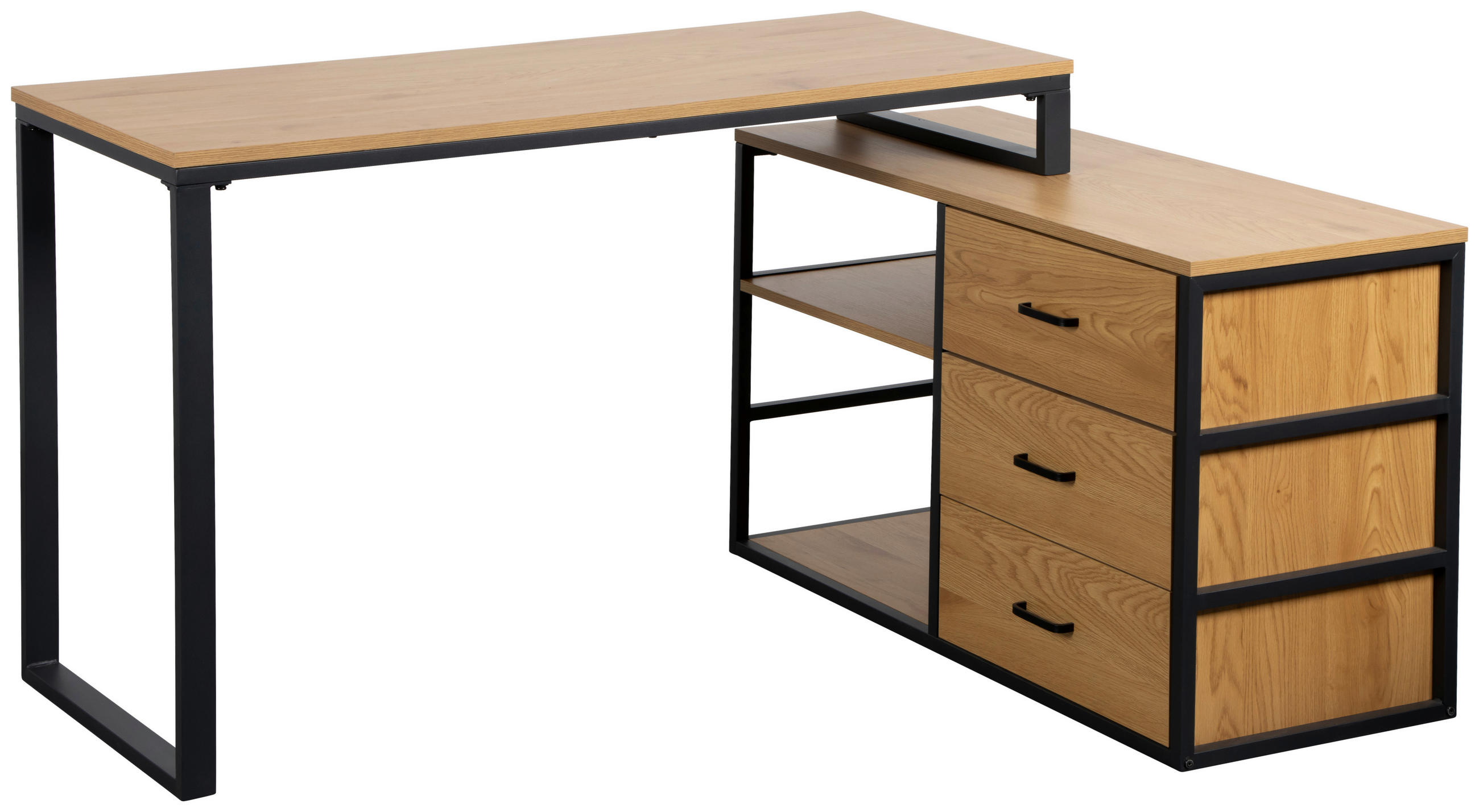 SAROKÍRÓASZTAL  - tölgyfa színű/fekete, Modern, faalapú anyag/fém (140/100/75cm) - Livetastic