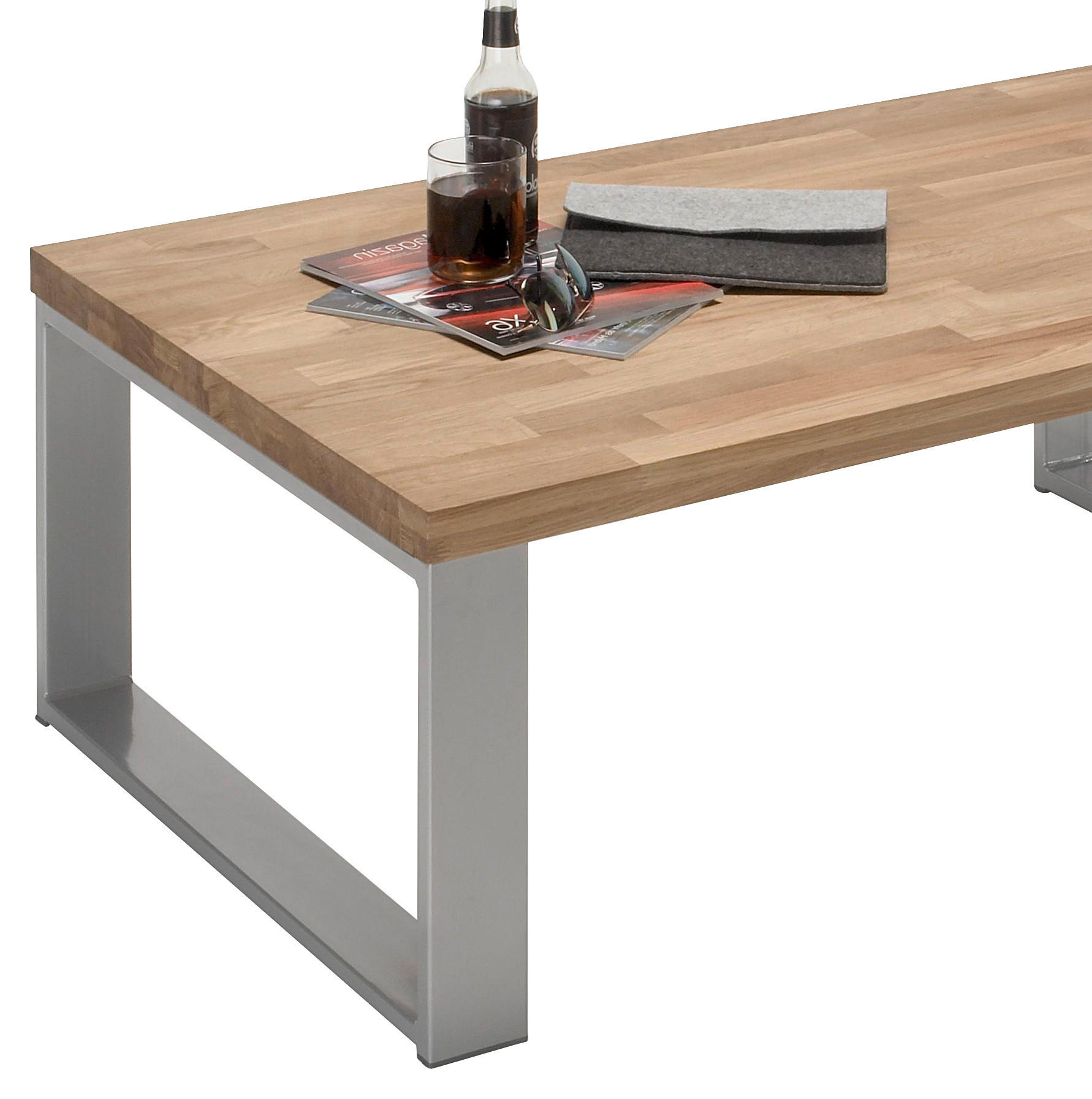 COUCHTISCH Eiche massiv 110/70/41,5 cm rechteckig Eichefarben  - Eichefarben/Alufarben, Design, Holz/Metall (110/70/41,5cm) - MID.YOU