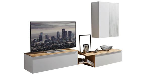 WOHNWAND in Eichefarben, Grau, Weiß - Eichefarben/Weiß, Design, Glas/Holz (300/187/47cm) - Dieter Knoll