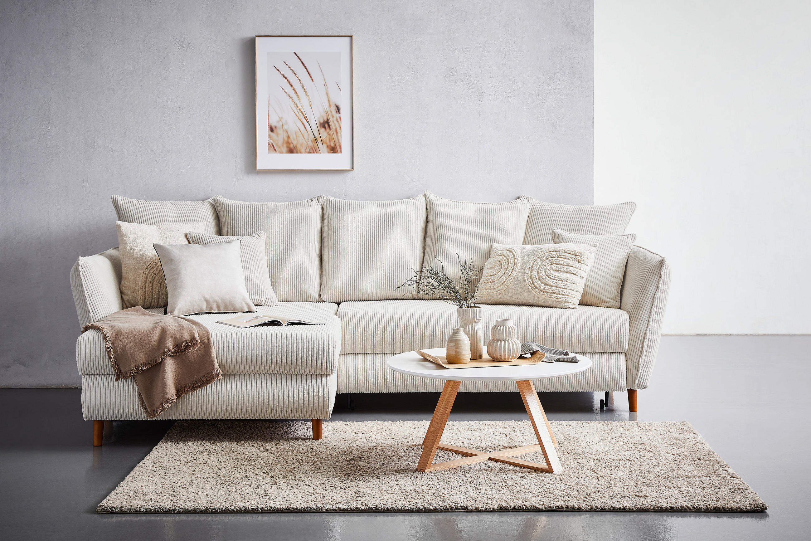 Thumbnail - Carryhome Ecksofa, Natur, Textil, Eiche, massiv, 3-Sitzer, Füllung: Schaumstoff, seitenverkehrt montierbar, L-Form, 284x...