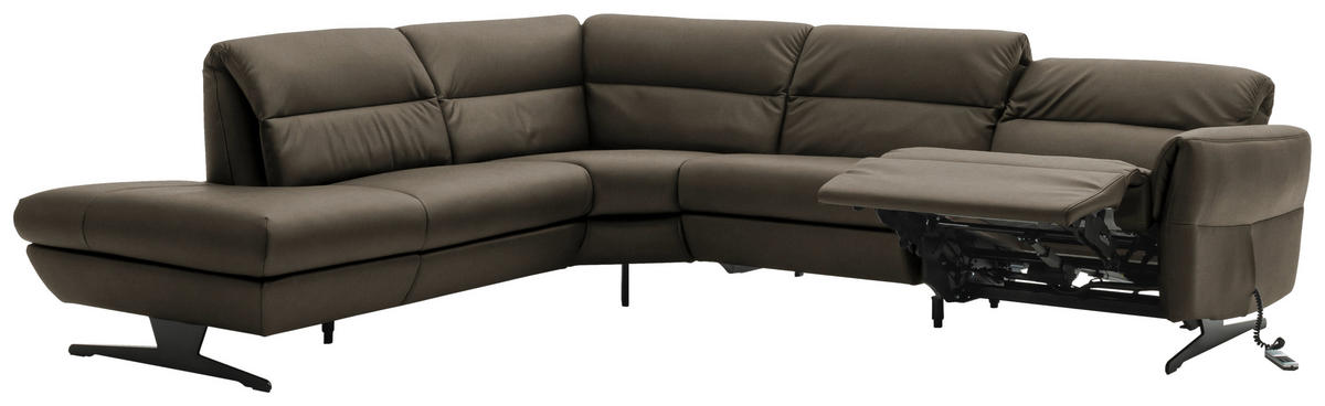 ECKSOFA in Echtleder Graubraun  258/286 cm  - Graubraun/Schwarz, Design, Leder/Metall (258/286cm) - Schöner Wohnen