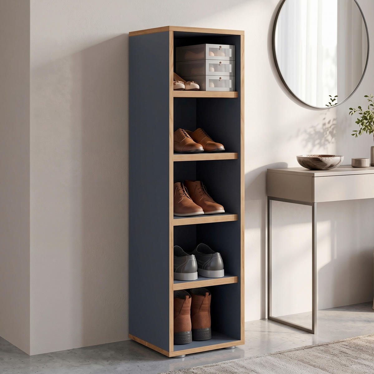 SCHUHREGAL Anthrazit, Honigeiche  - Honigeiche/Anthrazit, Design, Holzwerkstoff/Kunststoff (30/110/33cm) - MID.YOU