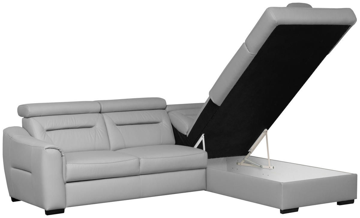 ECKSOFA  in Lederlook Echtleder Platinfarben  - Platinfarben/Wengefarben, Design, Leder/Holz (260/212cm) - Celina Home