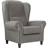 OHRENSESSEL in Plüsch Grau  - Schwarz/Grau, Design, Holz/Textil (94/112/92cm) - MID.YOU