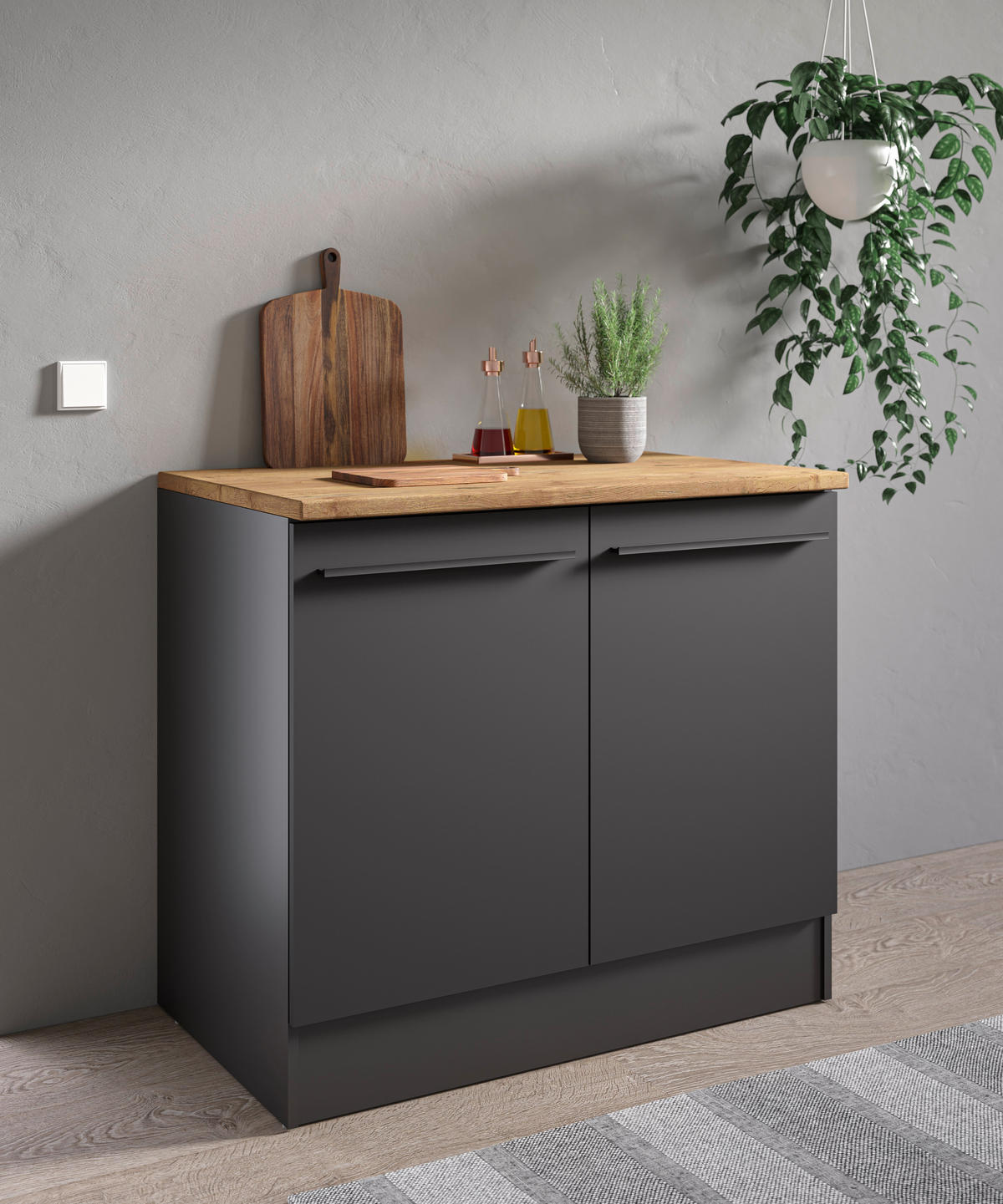 SPÜLENUNTERSCHRANK 100/90/60 cm  in Schwarz  - Eichefarben/Schwarz, Design, Holzwerkstoff/Kunststoff (100/90/60cm) - P & B