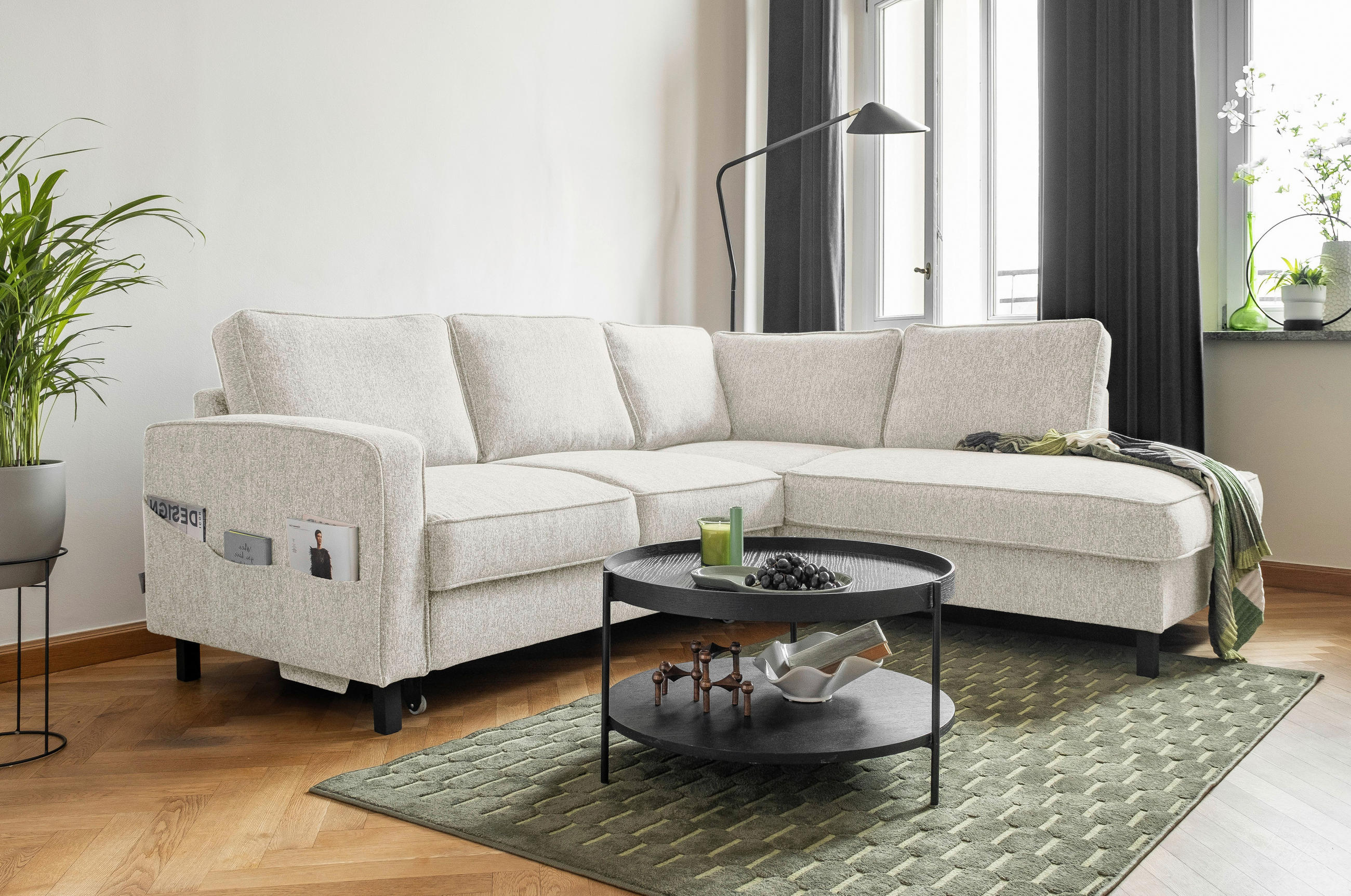 ECKSOFA in Struktur Beige  - Beige/Schwarz, Holz/Textil (233/198cm) - MID.YOU