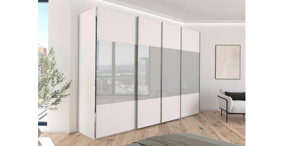 SCHWEBETÜRENSCHRANK  in Weiß, Seidengrau  - Chromfarben/Seidengrau, KONVENTIONELL, Glas/Holzwerkstoff (316/235/68cm) - Novel