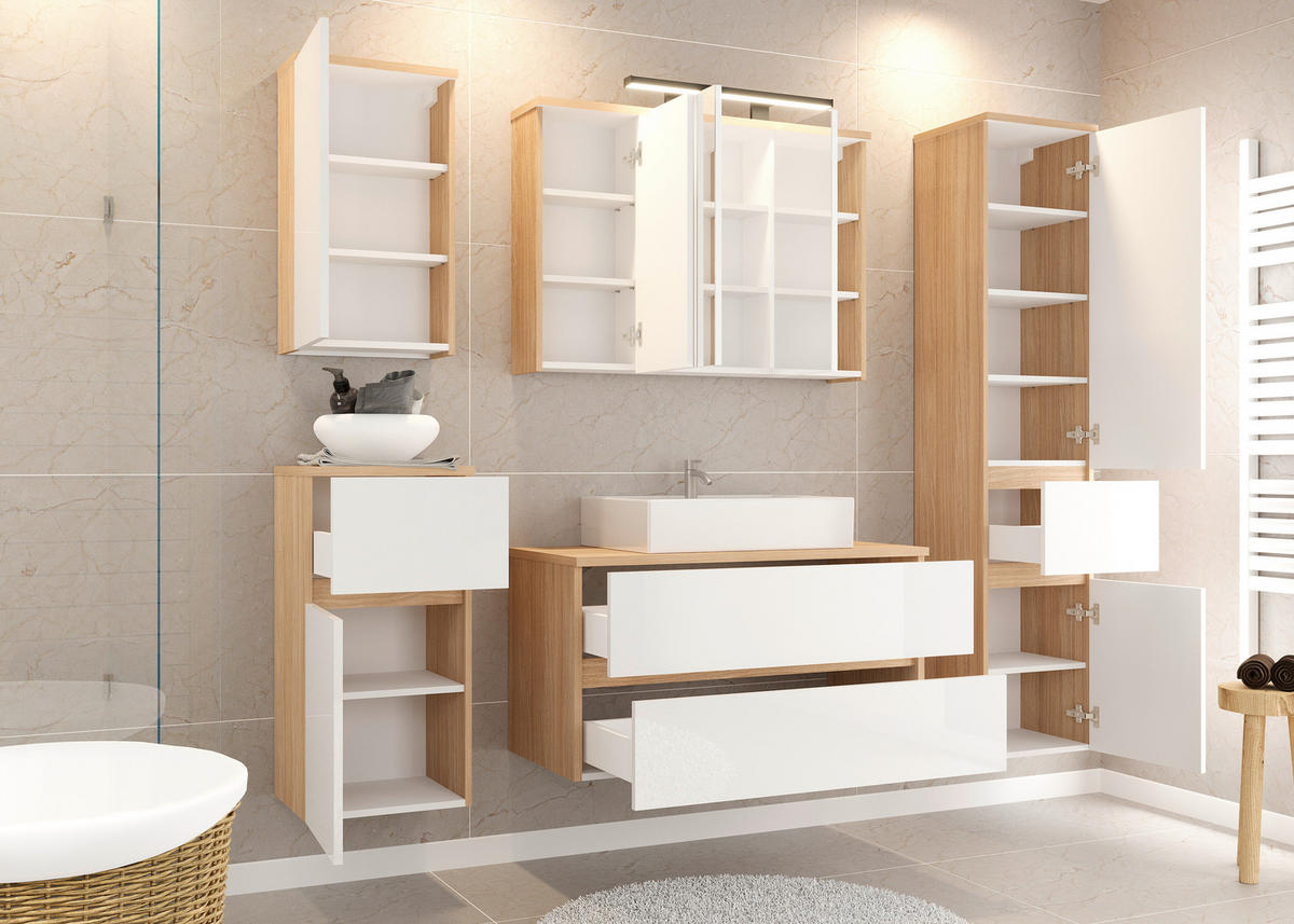 OMARA Z OGLEDALOM 100/70/20 cm  - Basics, steklo/leseni material (100/70/20cm) - Ti'me