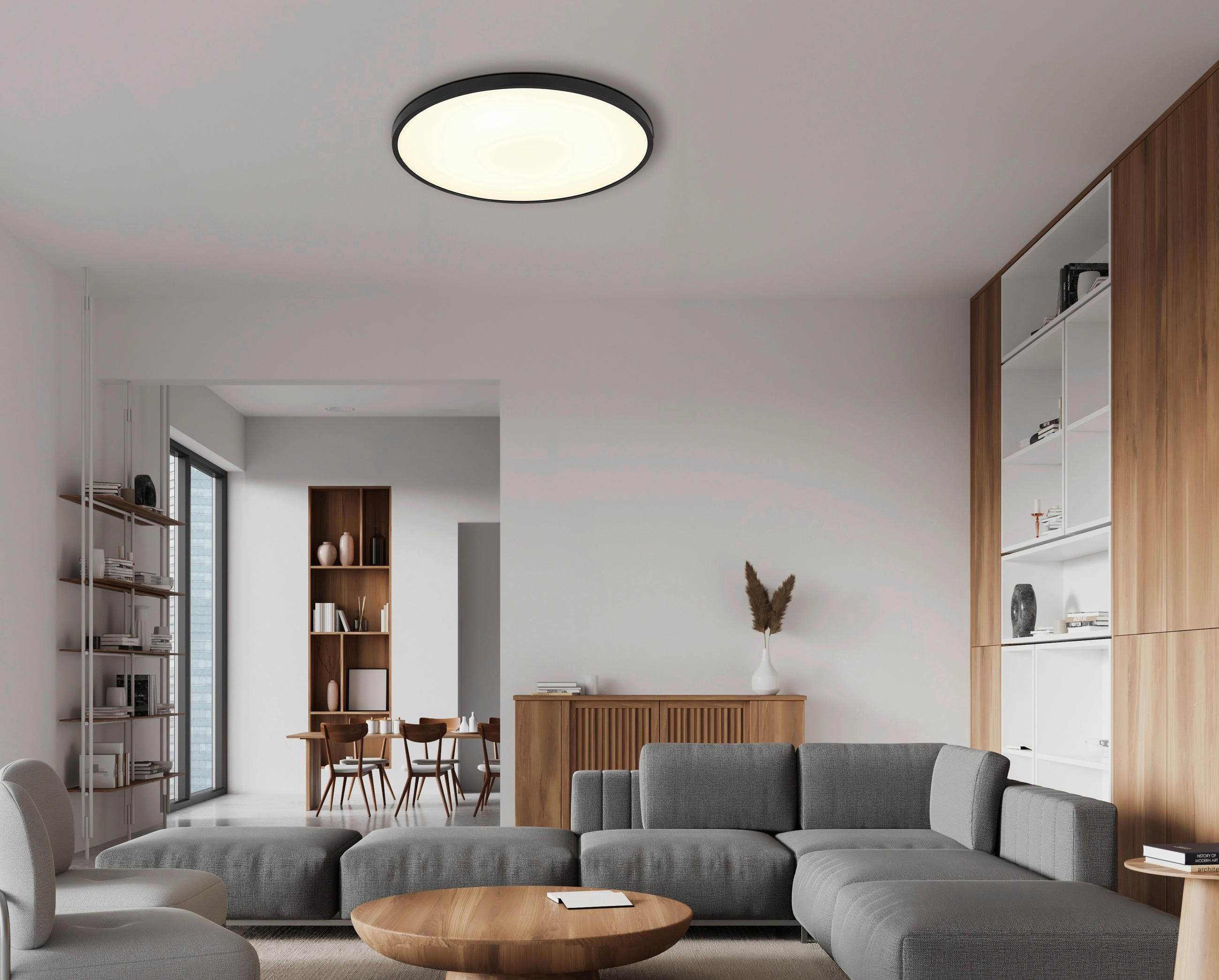 LED-DECKENLEUCHTE NIELSEN 40/4 cm   - Schwarz/Weiß, KONVENTIONELL, Kunststoff (40/4cm) - Globo