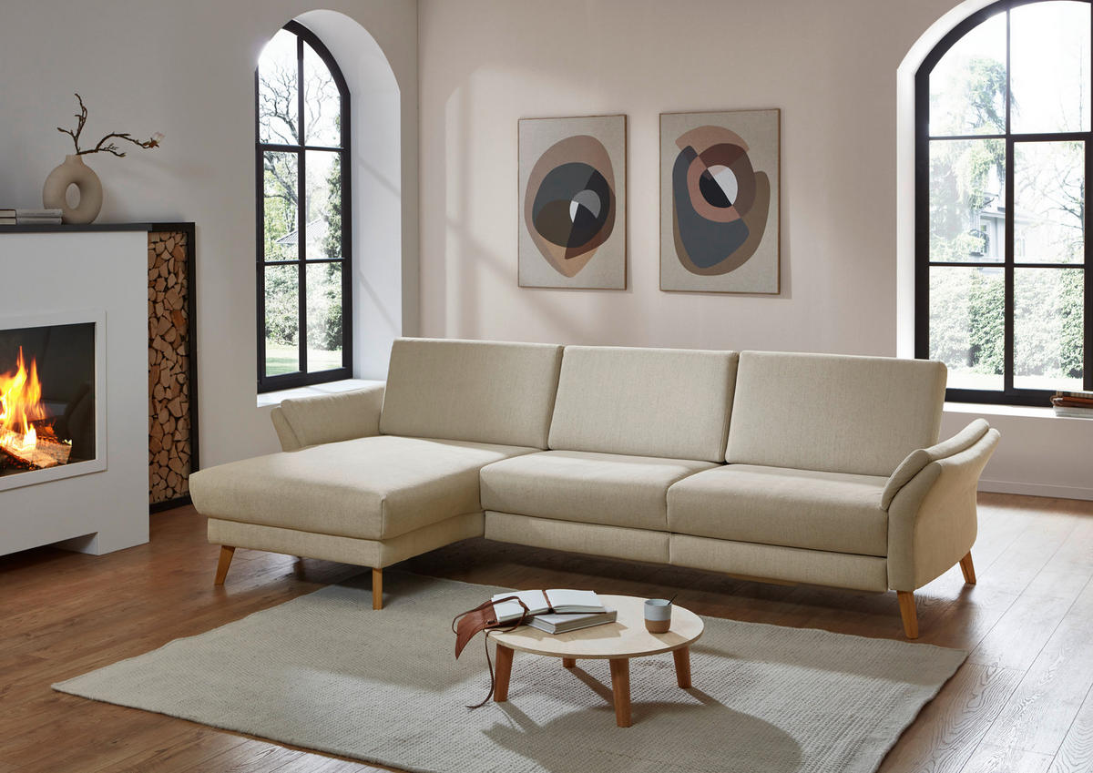 ECKSOFA Beige Chenille, Flachgewebe  - Beige/Naturfarben, Design, Holz/Textil (281/157cm) - Valnatura