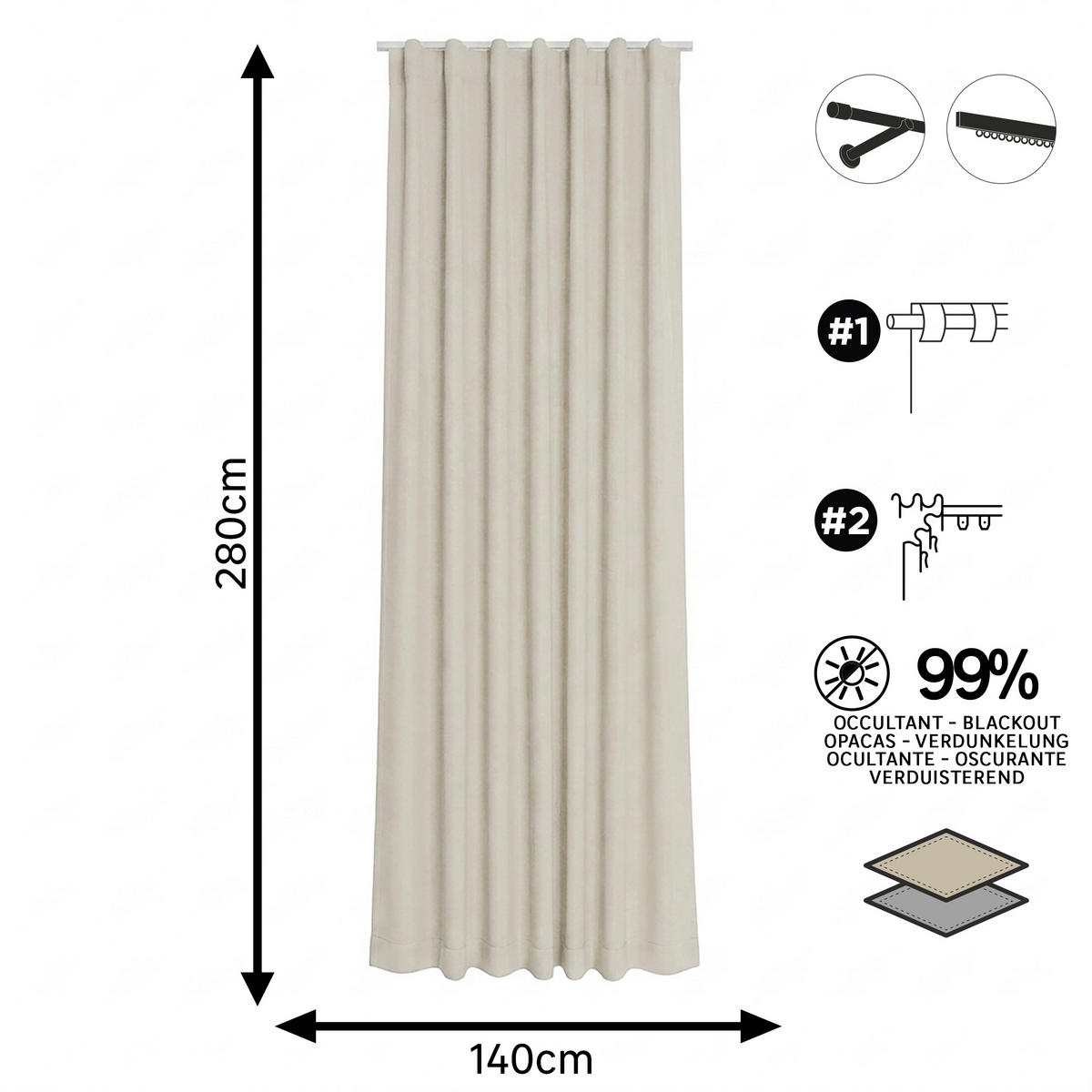 FERTIGVORHANG  black-out (lichtundurchlässig)   140/280 cm  - Beige, Basics, Textil (140/280cm)