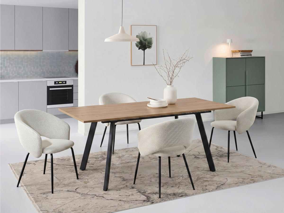 ESSTISCH 140/180/90/76 cm Nachbildung  Metall, Holzwerkstoff ausziehbar rechteckig Schwarz, Eiche Artisan  - Schwarz/Eiche Artisan, MODERN, Holzwerkstoff/Metall (140/180/90/76cm) - Livetastic