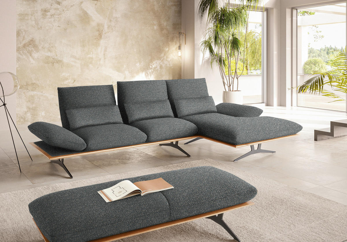 ECKSOFA in Flachgewebe Graubraun  - Graubraun/Schwarz, Design, Holz/Textil (314/159cm) - Dieter Knoll