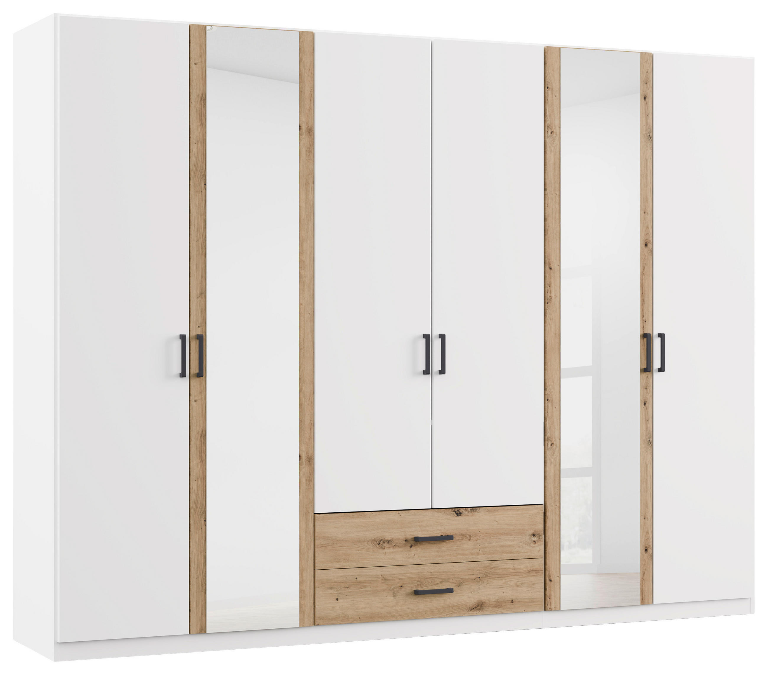 KLEIDERSCHRANK 271/210/54 cm,  in Weiß, Eiche Artisan, 6-türig  - Weiß/Eiche Artisan, KONVENTIONELL, Holzwerkstoff/Kunststoff (271/210/54cm) - Rauch Möbel