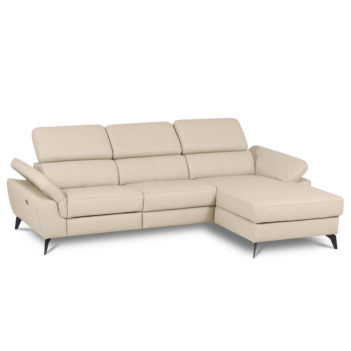 ECKSOFA SONO in Lederlook Echtleder Grau Armteilverstellung, Kopfteilverstellung  252/179 cm  - Schwarz/Grau, Design, Leder/Textil (252/179cm) - Livetastic