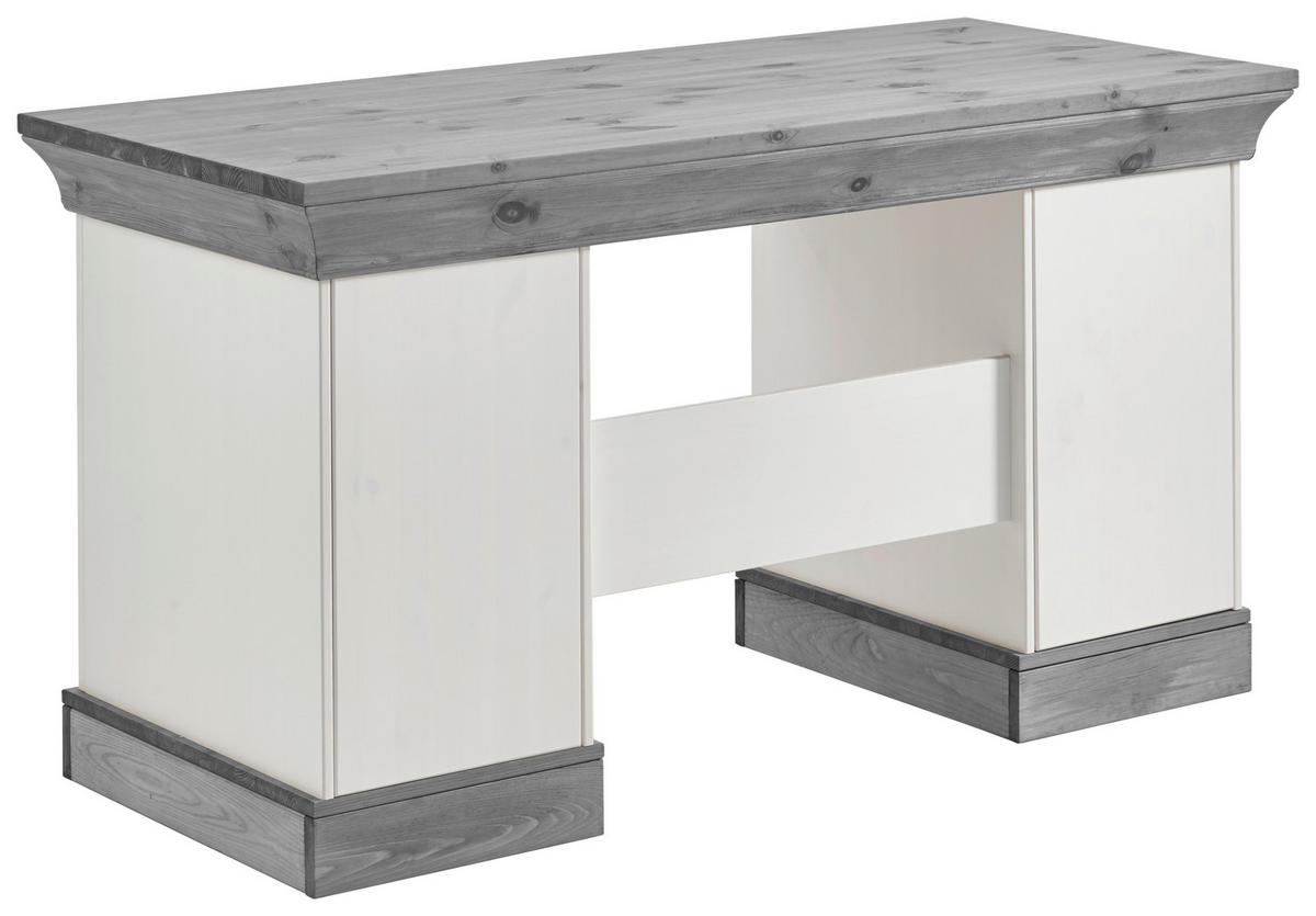 SCHREIBTISCH 143/65/77 cm  in Grau, Weiß  - Weiß/Grau, ROMANTIK / LANDHAUS, Holz/Metall (143/65/77cm) - Boxxx